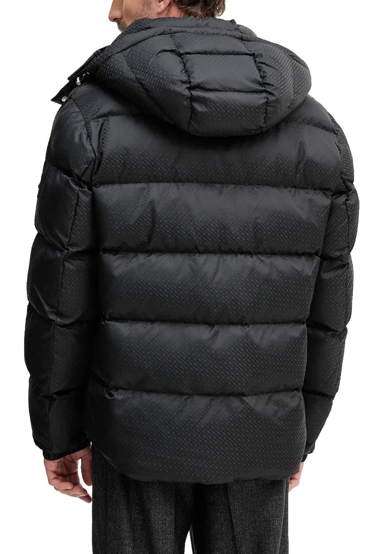 BOSS ΜΠΟΥΦΑΝ PUFFER ALL OVER LOGO ΑΠΟΣΠΩΜΕΝΗ KΟΥΚΟΥΛΑ H-COMBINIAN5 ΜΑΥΡΟ