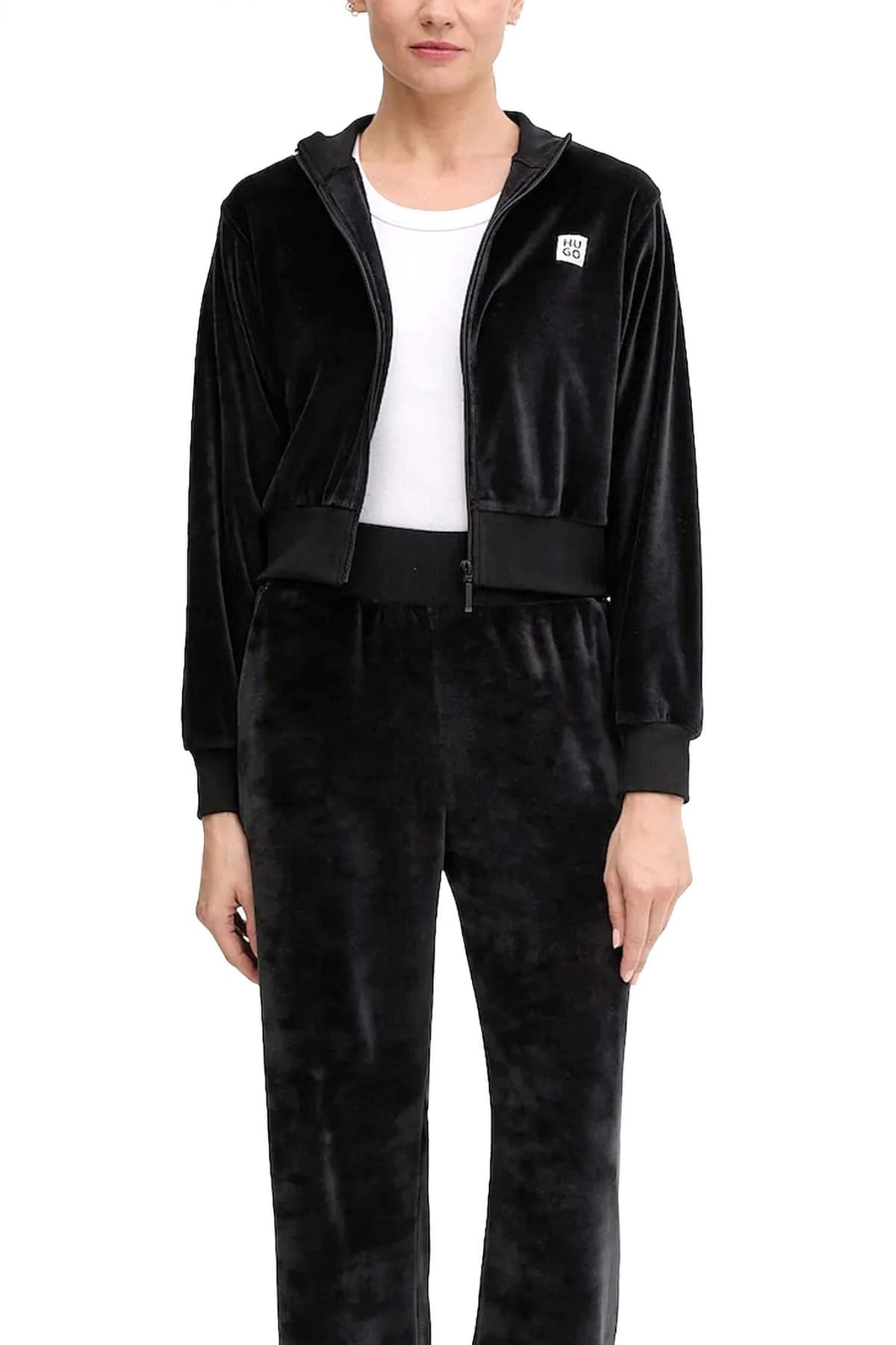 HUGO ΦΟΥΤΕΡ FULLZIP VELVET ZIP JACKET LOGO ΜΑΥΡΟ