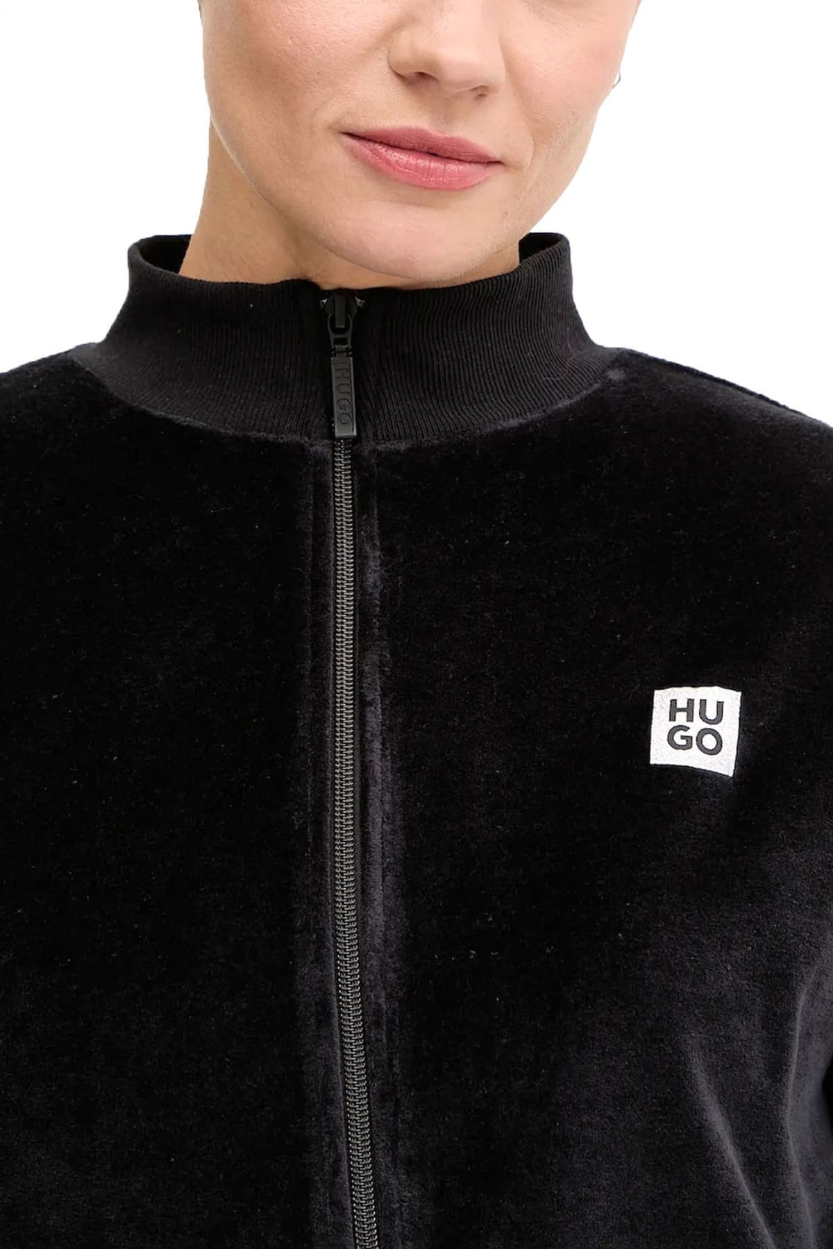 HUGO ΦΟΥΤΕΡ FULLZIP VELVET ZIP JACKET LOGO ΜΑΥΡΟ