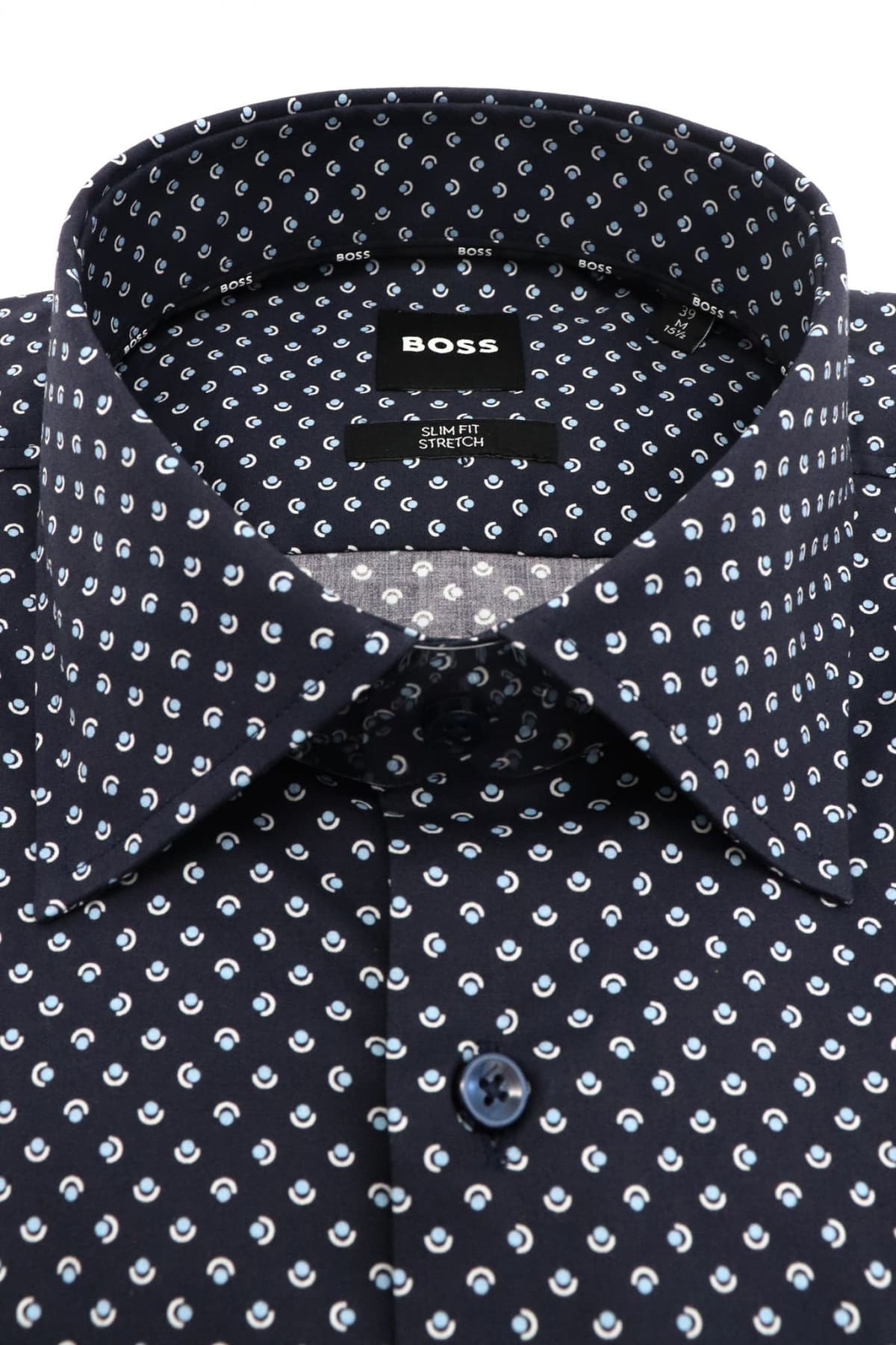 BOSS ΠΟΥΚΑΜΙΣΟ ΜΙΚΡΟΣΧΕΔΙΟ SLIM FIT STRETCH H-HANK-KENT-C1-214 ΜΠΛΕ