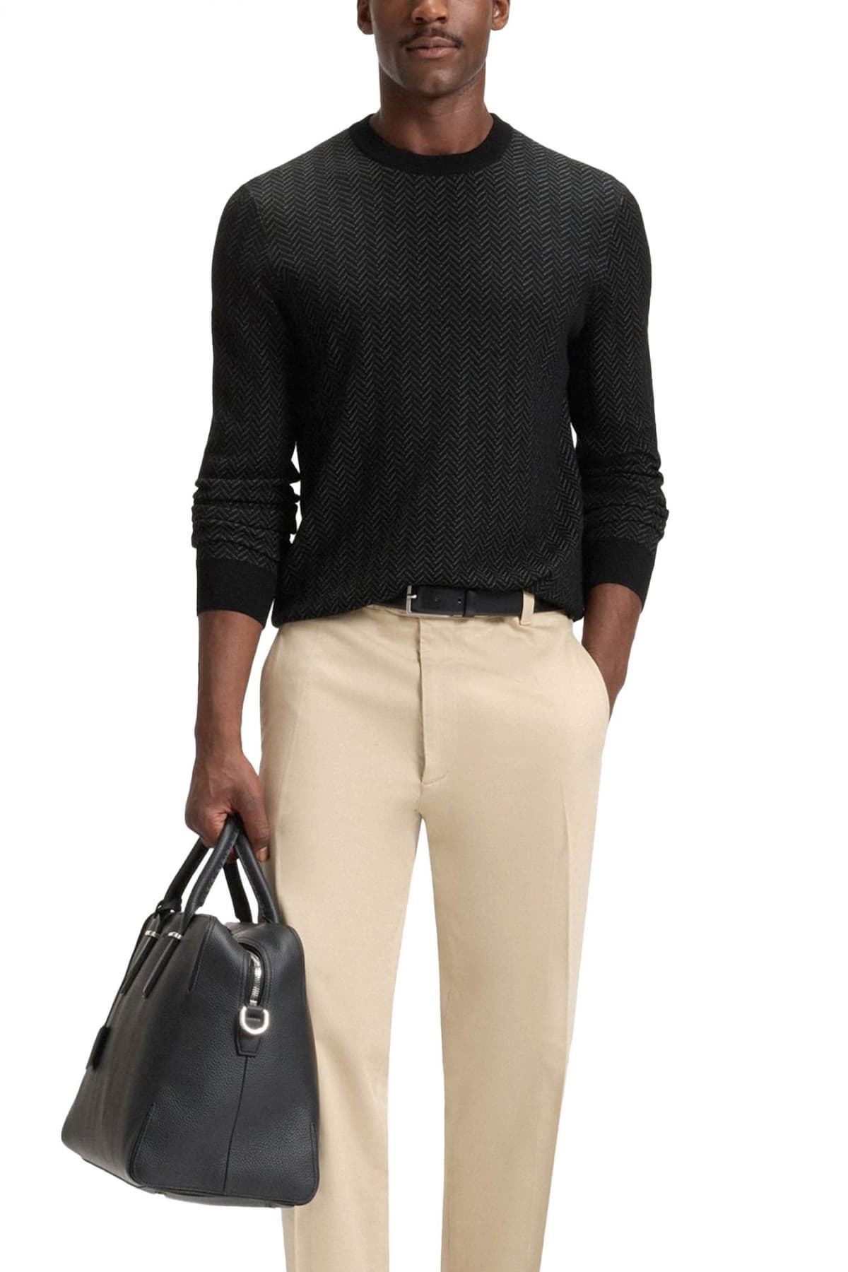 BOSS ΠΛΕΚΤΟ ROUNDNECK H-HABITO ΜΑΥΡΟ