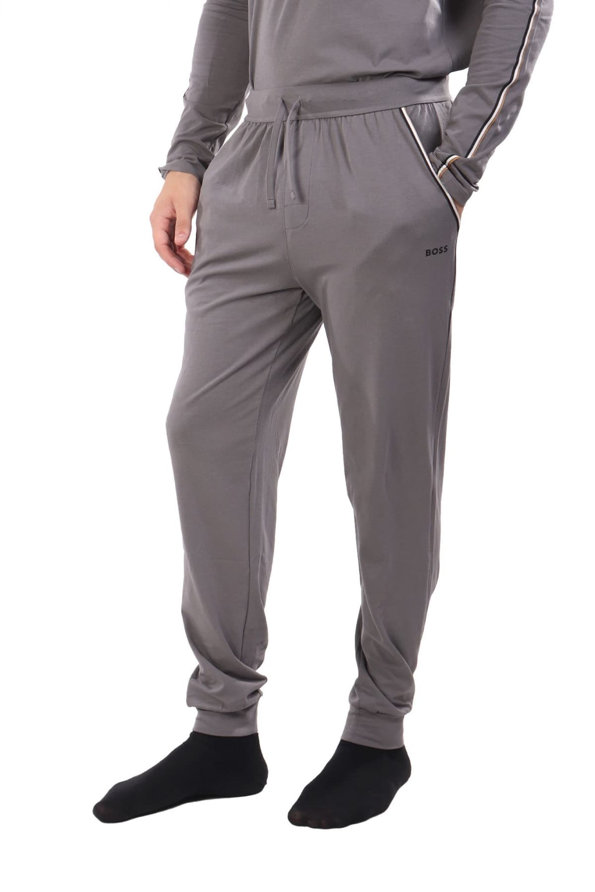 BOSS HOMEWEAR ΠΑΝΤΕΛΟΝΙ ΦΟΡΜΑ UNIQUE PANTS CUFF CW ΓΚΡΙ