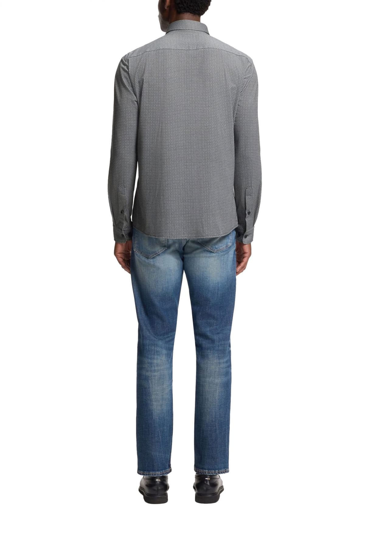 BOSS PERFORMANCE ΠΟΥΚΑΜΙΣΟ ΜΙΚΡΟΣΧΕΔΙΟ SLIM FIT ΜΑΥΡΟ-ΓΚΡΙ