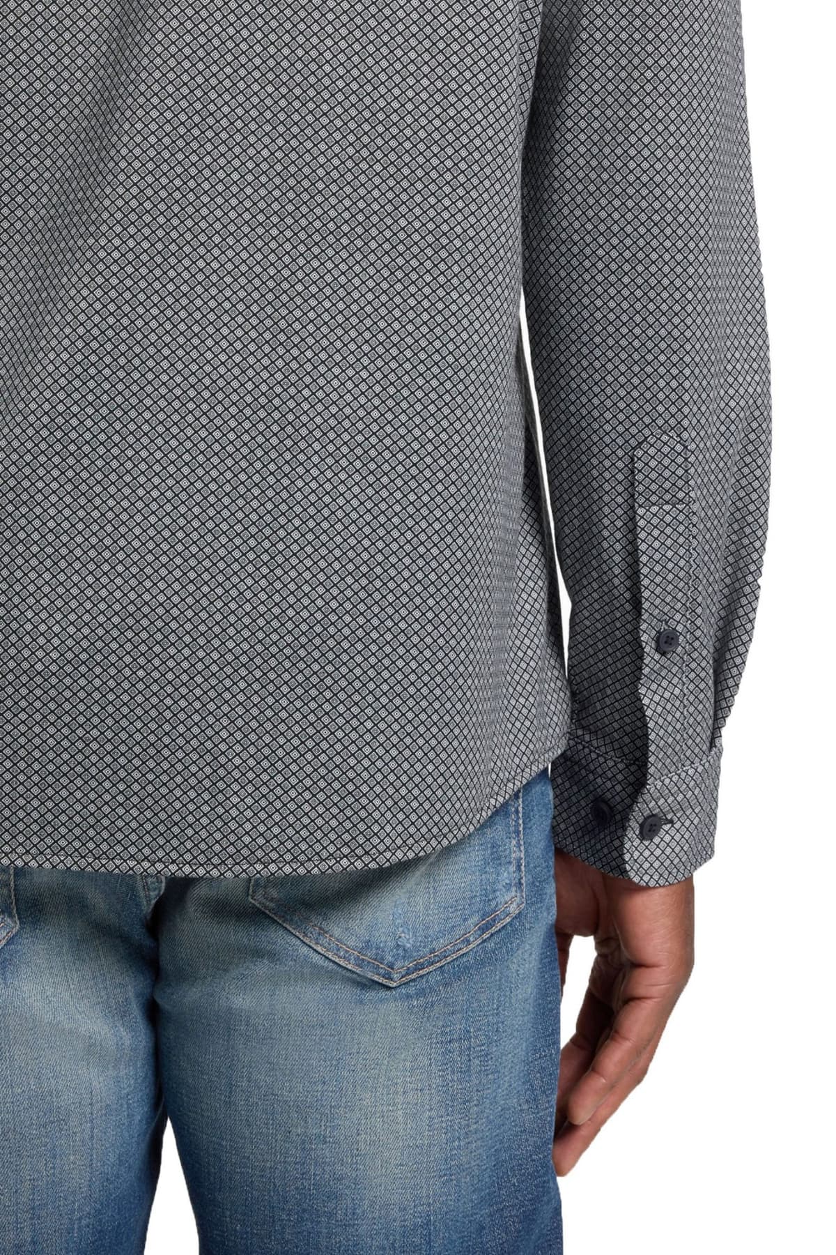 BOSS PERFORMANCE ΠΟΥΚΑΜΙΣΟ ΜΙΚΡΟΣΧΕΔΙΟ SLIM FIT ΜΑΥΡΟ-ΓΚΡΙ