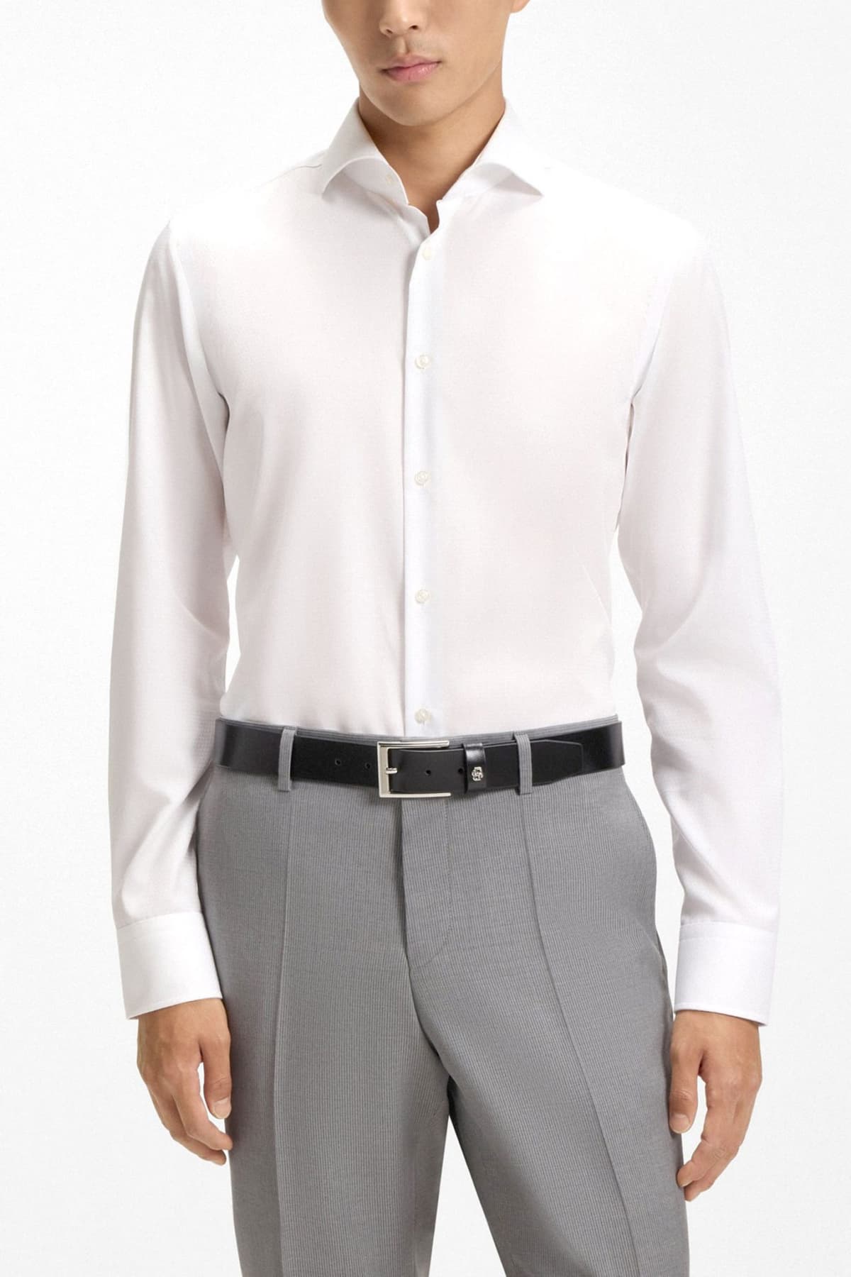 BOSS ONE ΠΟΥΚΑΜΙΣΟ ΜΙΚΡΟΣΧΕΔΙΟ SLIM FIT H-HANK-SPR-B1-C1-253 ΛΕΥΚΟ