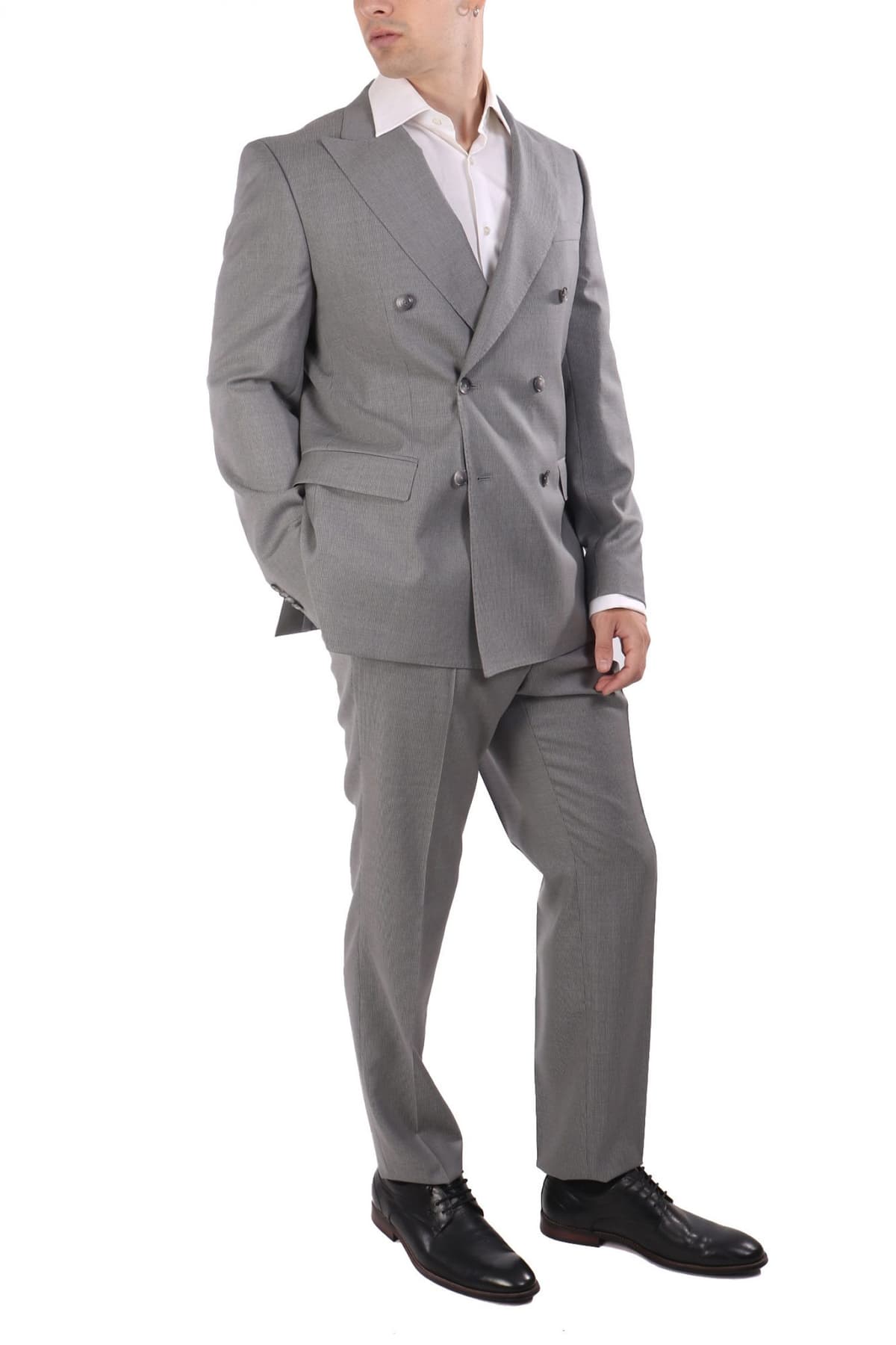 BOSS ΚΟΣΤΟΥΜΙ ΨΙΛΟΡΙΓΟ ΤΡΙΚΟΥΜΠΟ SUPER 100 H-HUGE-2PCS-DB-254 LANIFICIO TESSE BIELLA ΓΚΡΙ