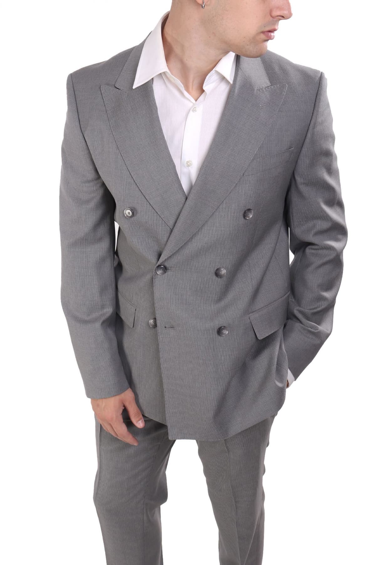 BOSS ΚΟΣΤΟΥΜΙ ΨΙΛΟΡΙΓΟ ΤΡΙΚΟΥΜΠΟ SUPER 100 H-HUGE-2PCS-DB-254 LANIFICIO TESSE BIELLA ΓΚΡΙ