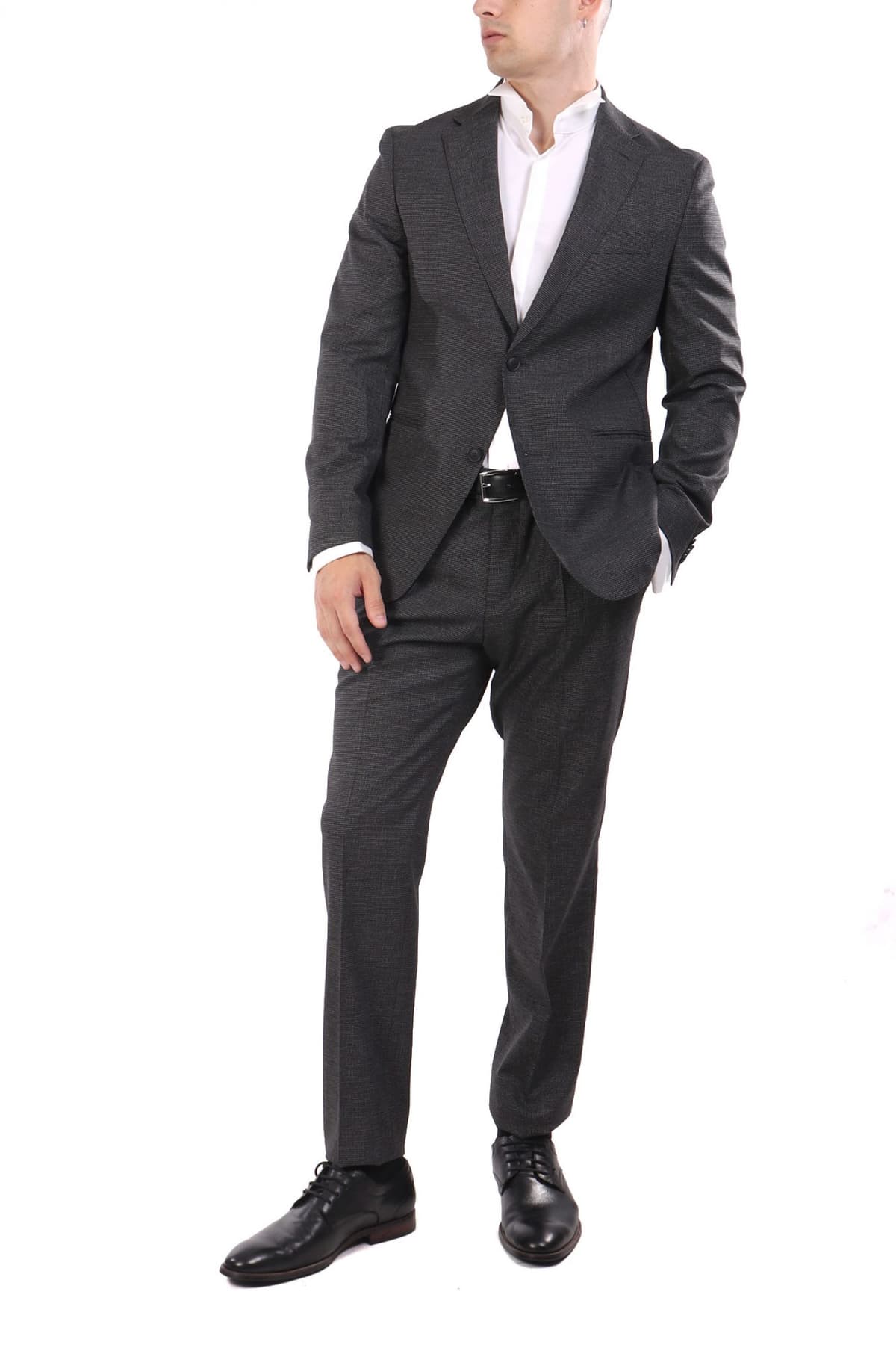 BOSS ΚΟΣΤΟΥΜΙ ΜΙΚΡΟΣΧΕΔΙΟ ΔΙΚΟΥΜΠΟ C-HUGE-2PCS-DB-252 LANIFICIO TESSE BIELLA ΓΚΡΙ