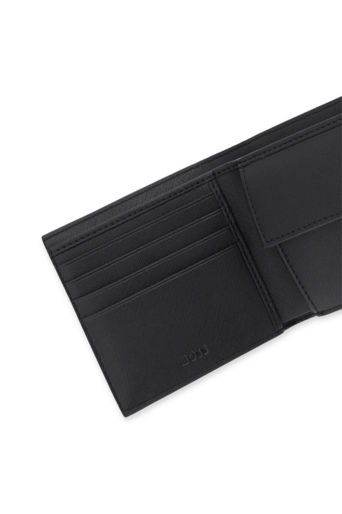 BOSS ΠΟΡΤΟΦΟΛΙ ZAIR MN 4CC COIN ALL OVER LOGO ΜΑΥΡΟ-ΓΚΡΙ