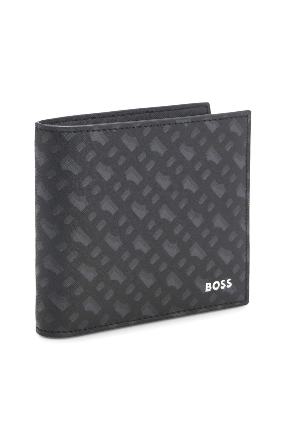 BOSS ΠΟΡΤΟΦΟΛΙ ZAIR MN 8CC ALL OVER LOGO ΜΑΥΡΟ-ΓΚΡΙ