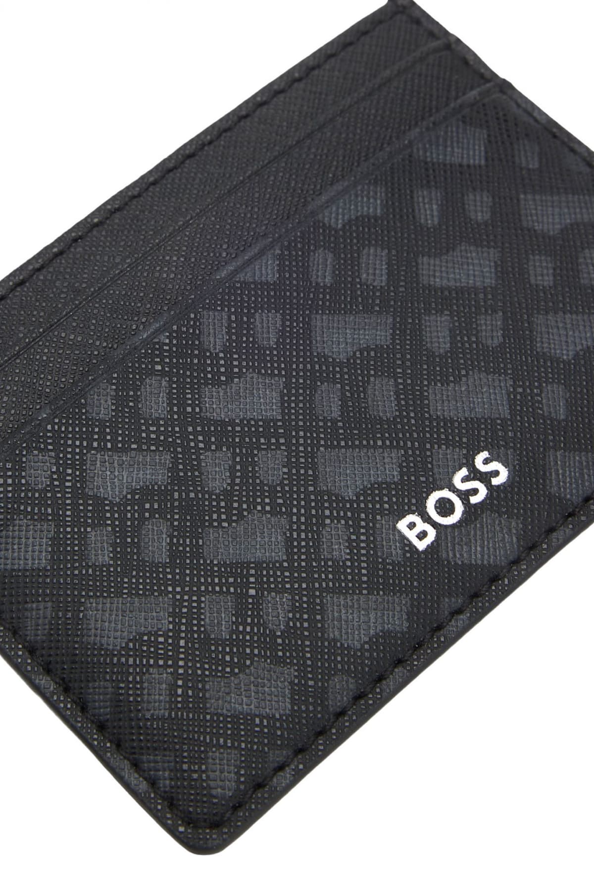BOSS ΘΗΚΗ ΚΑΡΤΩΝ ZAIR_MN_S CARD ALL OVER LOGO ΜΑΥΡΟ-ΓΚΡΙ
