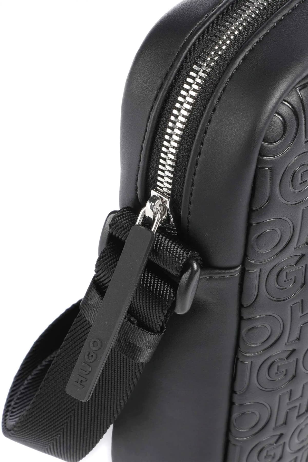 HUGO ΤΣΑΝΤΑΚΙ CROSSBODY ETHON2.0HI_MN_NS ZIP ALL OVER LOGO ΜΑΥΡΟ