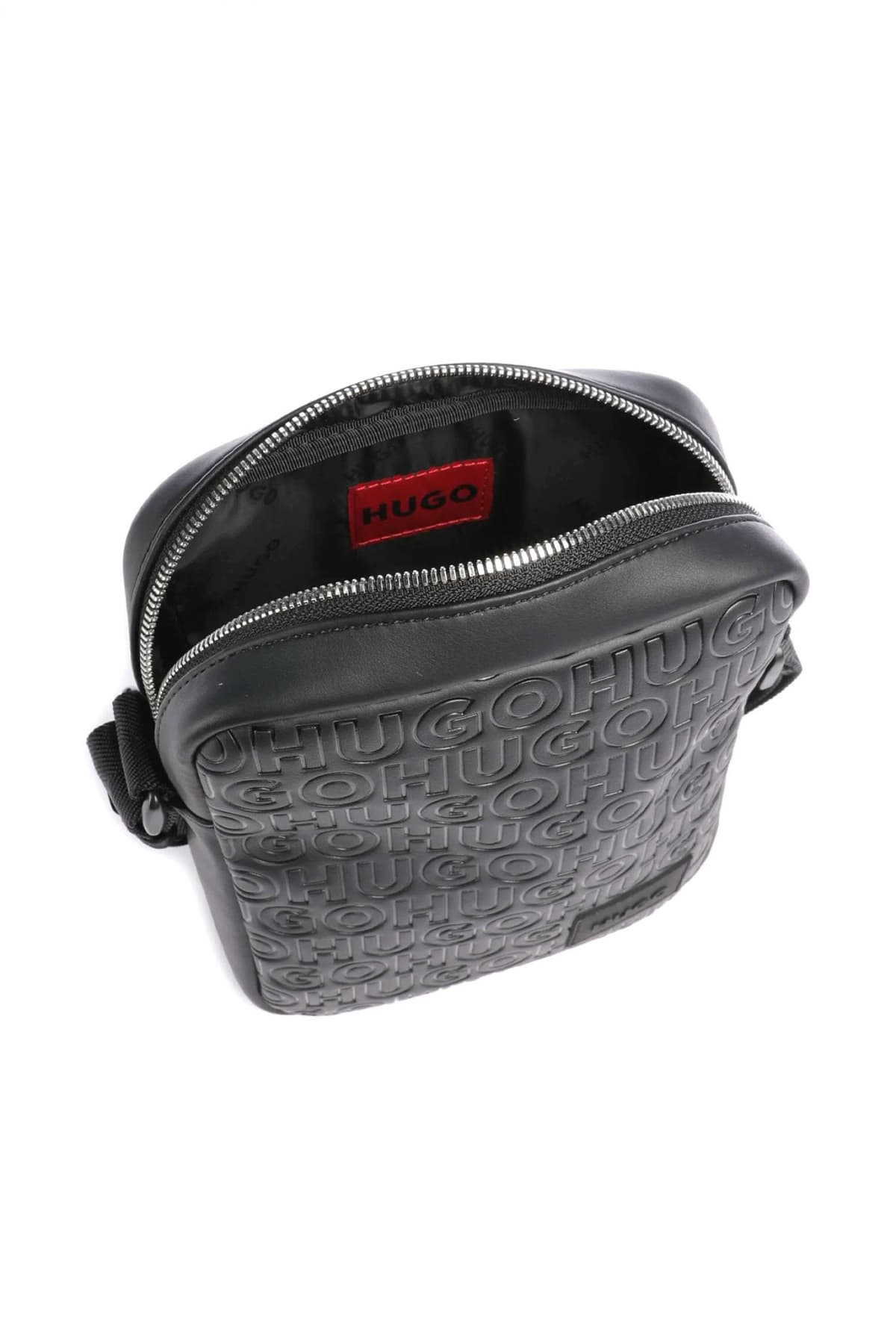 HUGO ΤΣΑΝΤΑΚΙ CROSSBODY ETHON2.0HI_MN_NS ZIP ALL OVER LOGO ΜΑΥΡΟ