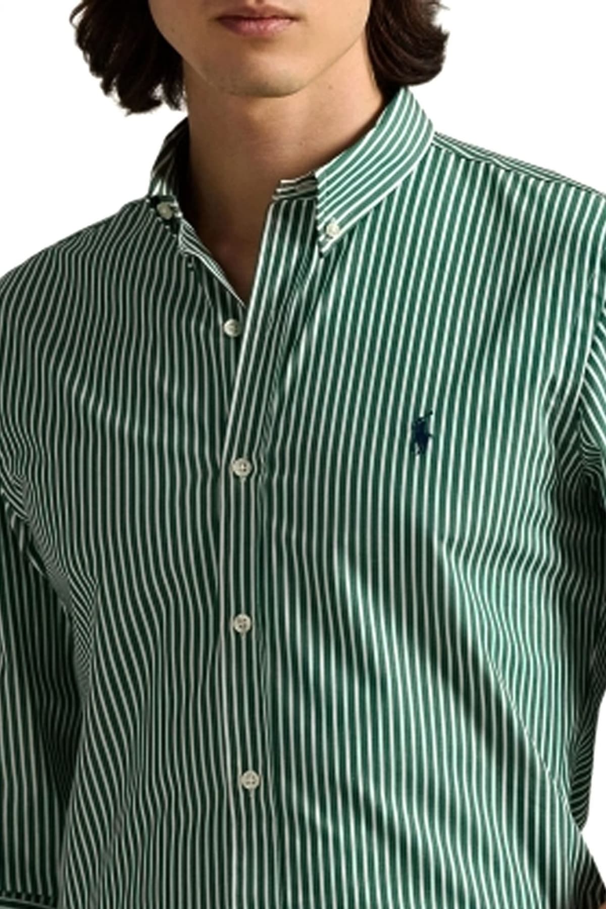RALPH LAUREN ΠΟΥΚΑΜΙΣΟ ΡΙΓΕ BUTTON DOWN CUSTOM FIT STRETCH ΠΡΑΣΙΝΟ-ΛΕΥΚΟ