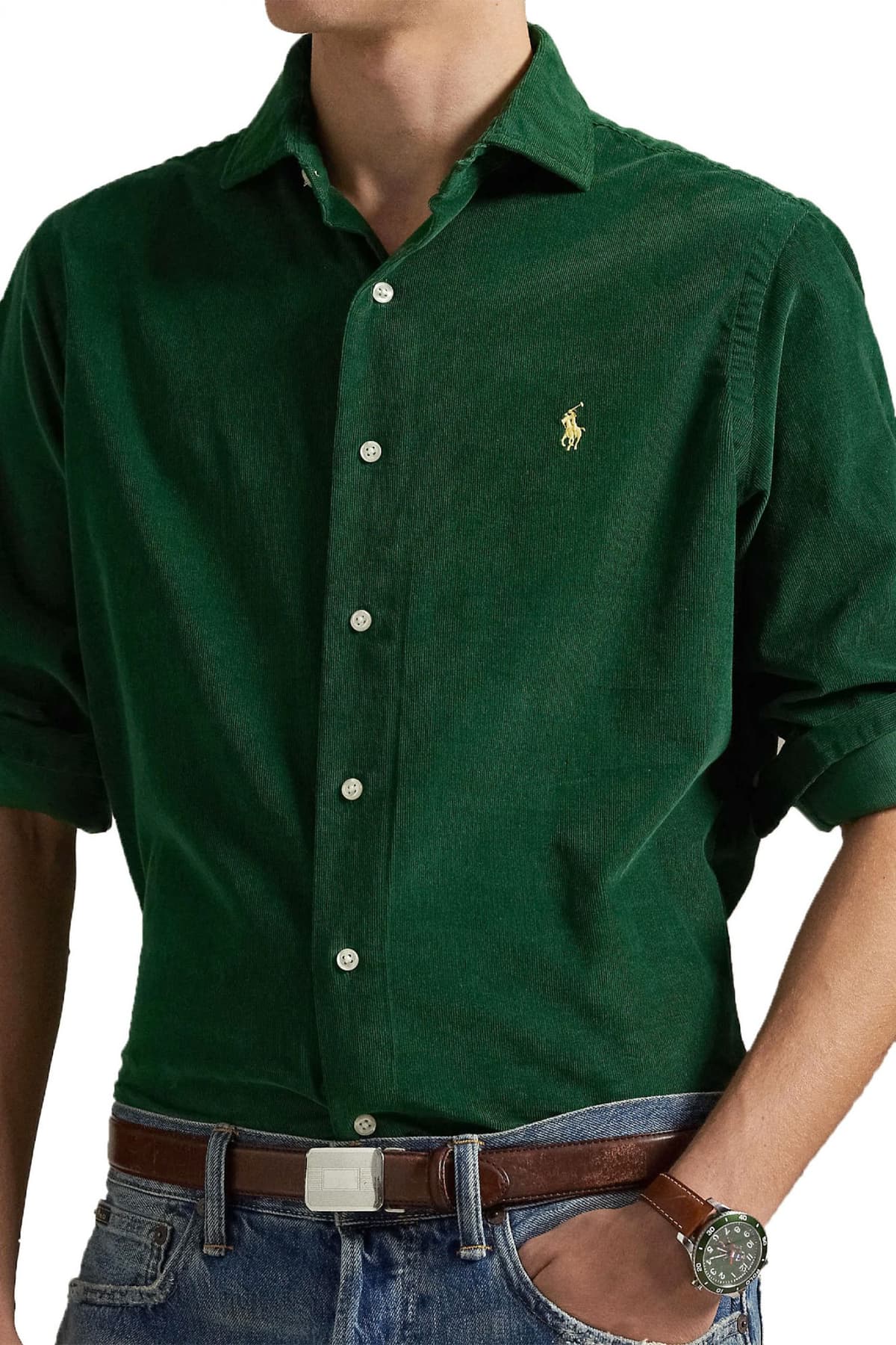 RALPH LAUREN ΠΟΥΚΑΜΙΣΟ ΚΟΤΛΕ CUSTOM FIT LOGO ΠΡΑΣΙΝΟ