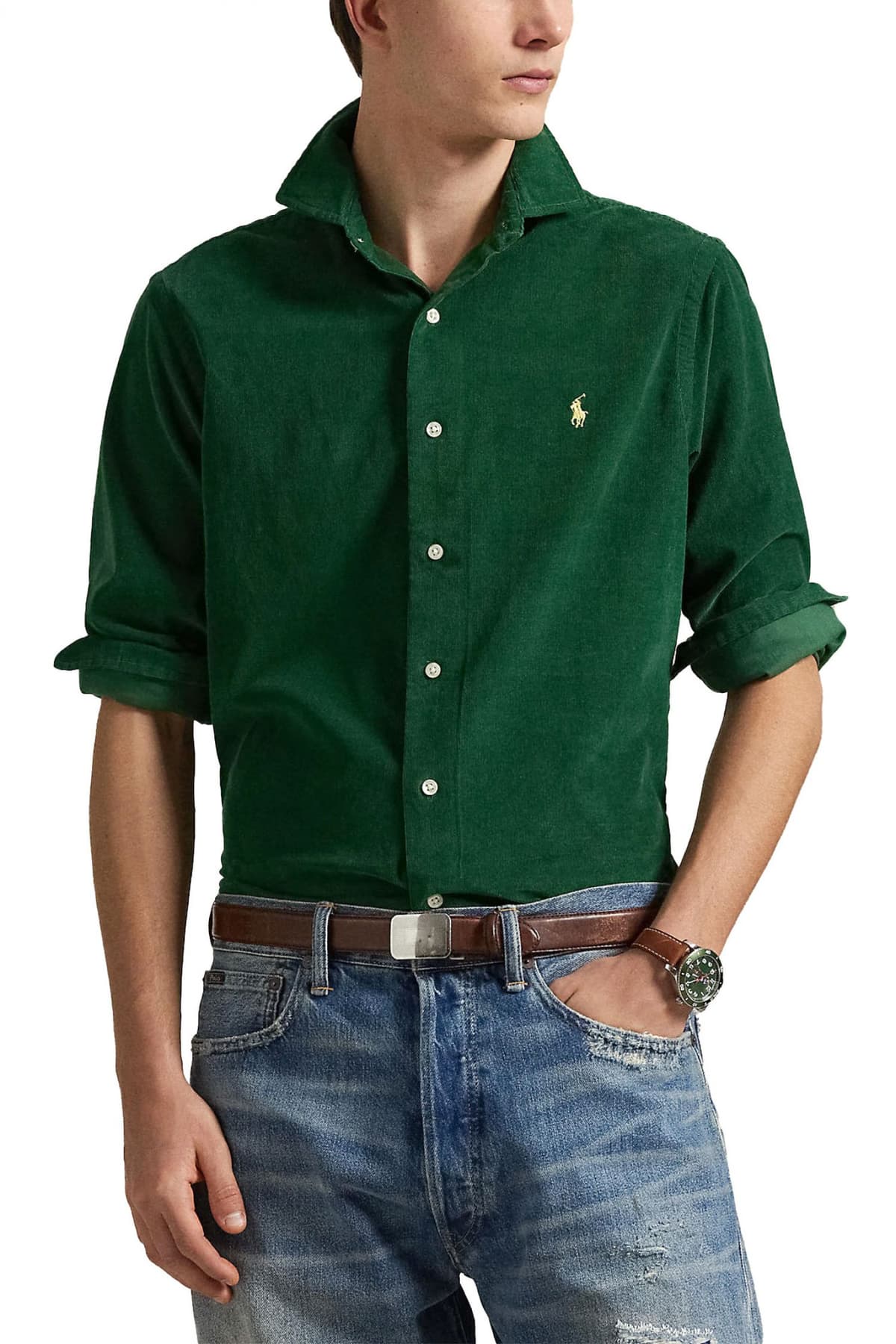 RALPH LAUREN ΠΟΥΚΑΜΙΣΟ ΚΟΤΛΕ CUSTOM FIT LOGO ΠΡΑΣΙΝΟ