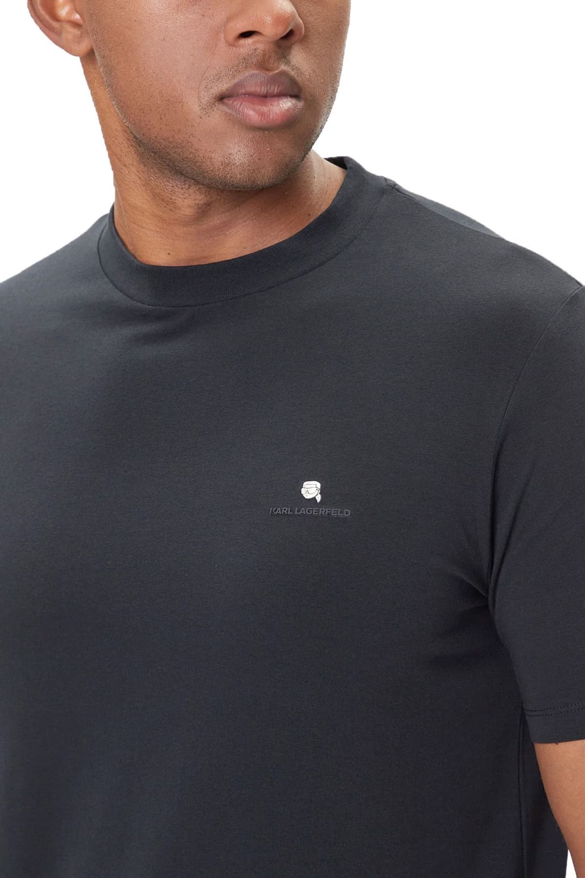 KARL LAGERFELD T-SHIRT CREW NECK SILVER LOGO ΜΠΛΕ