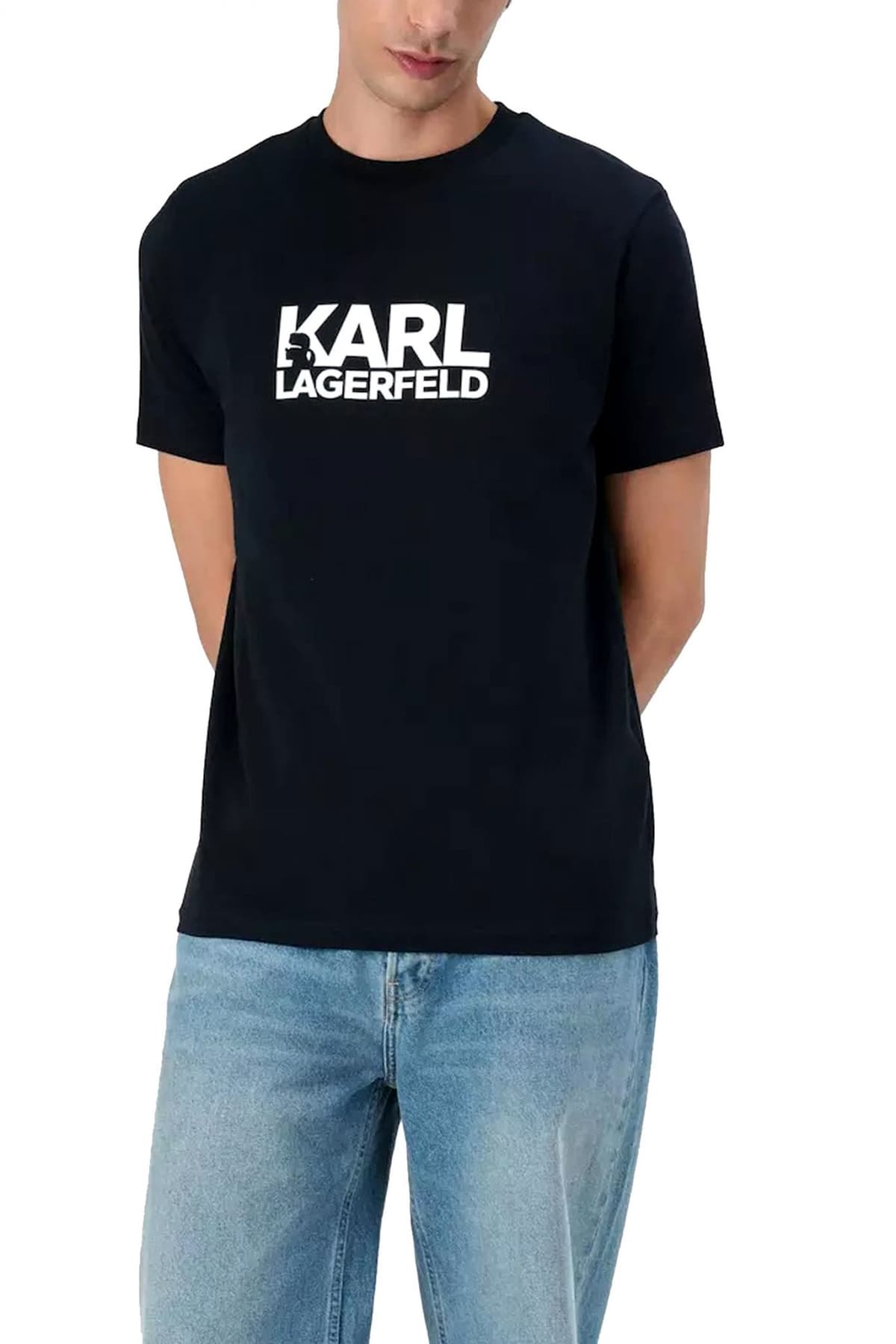 KARL LAGERFELD T-SHIRT CREW NECK LOGO ΜΠΛΕ