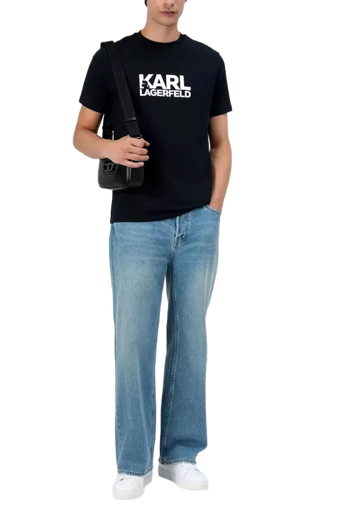 KARL LAGERFELD T-SHIRT CREW NECK LOGO ΜΠΛΕ