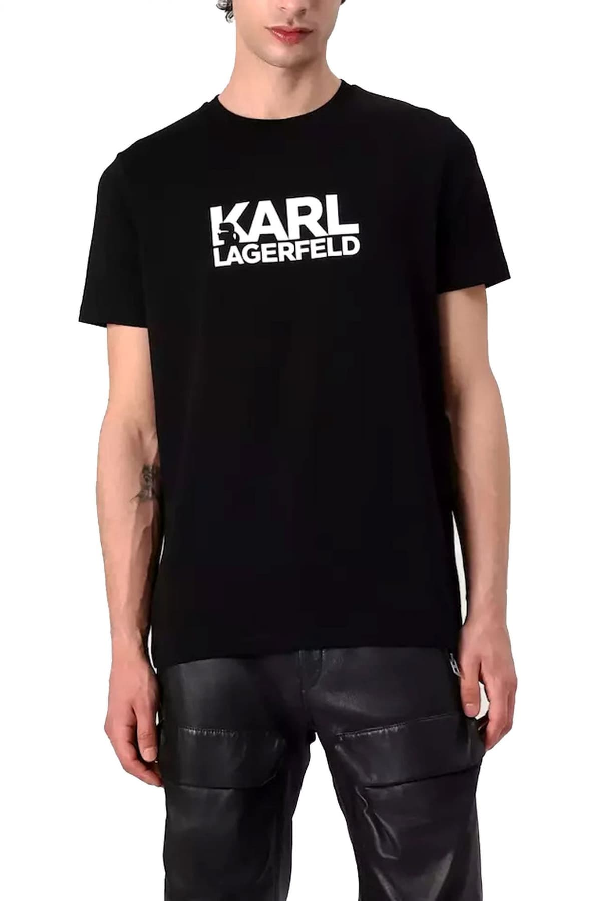 KARL LAGERFELD T-SHIRT CREW NECK LOGO ΜΑΥΡΟ
