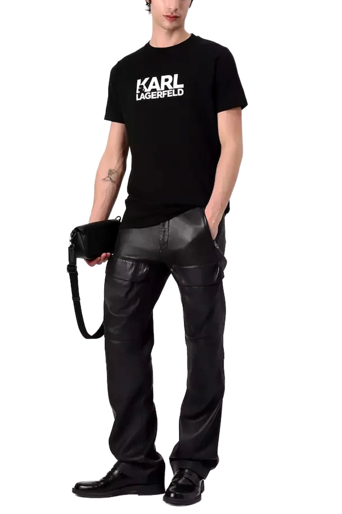 KARL LAGERFELD T-SHIRT CREW NECK LOGO ΜΑΥΡΟ