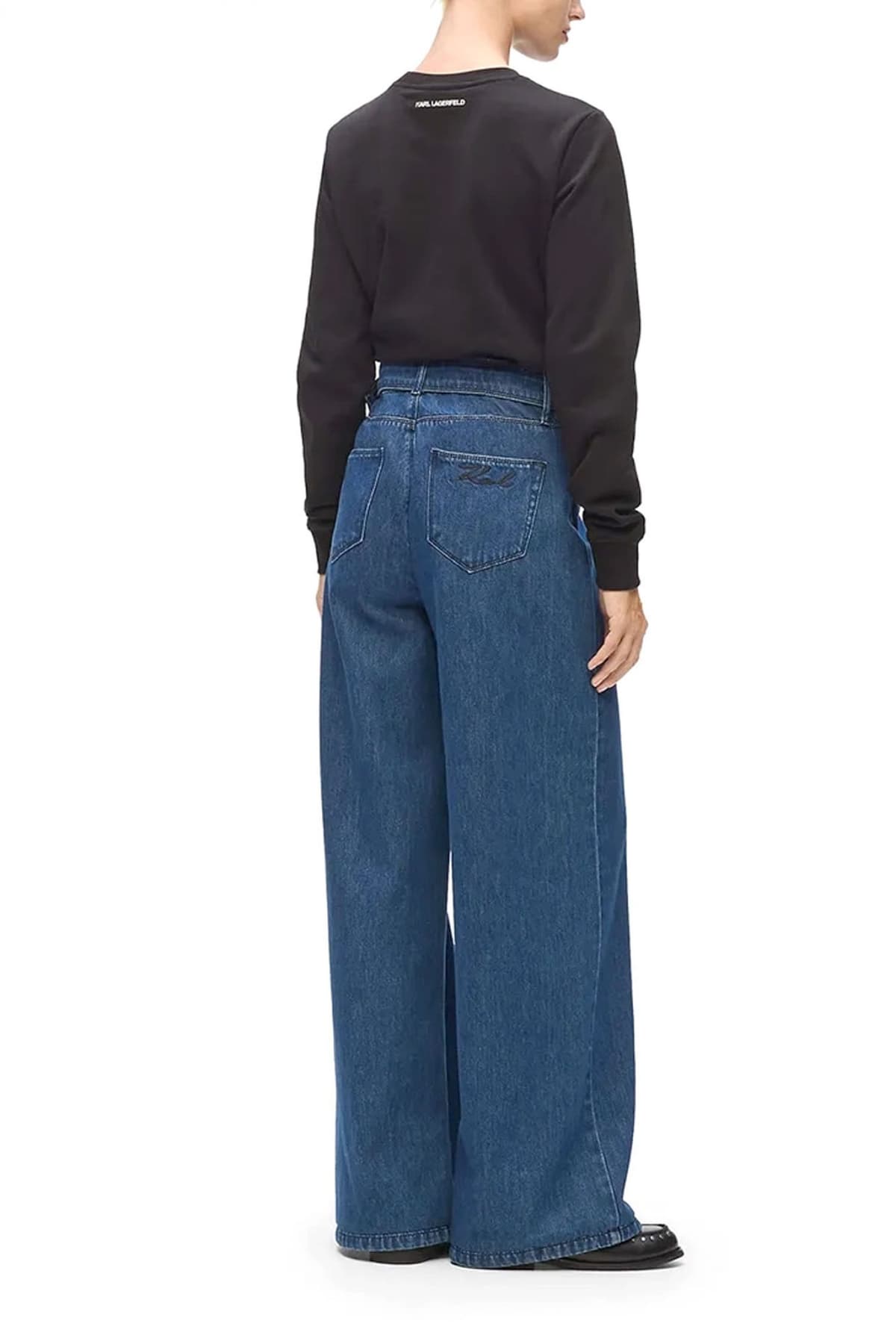 KARL LAGERFELD ΠΑΝΤΕΛΟΝΙ JEANS BELTED WIDE LEG ΑΠΟΣΠΩΜΕΝΗ ΖΩΝΗ ΤΣΕΠΕΣ ΜΠΛΕ