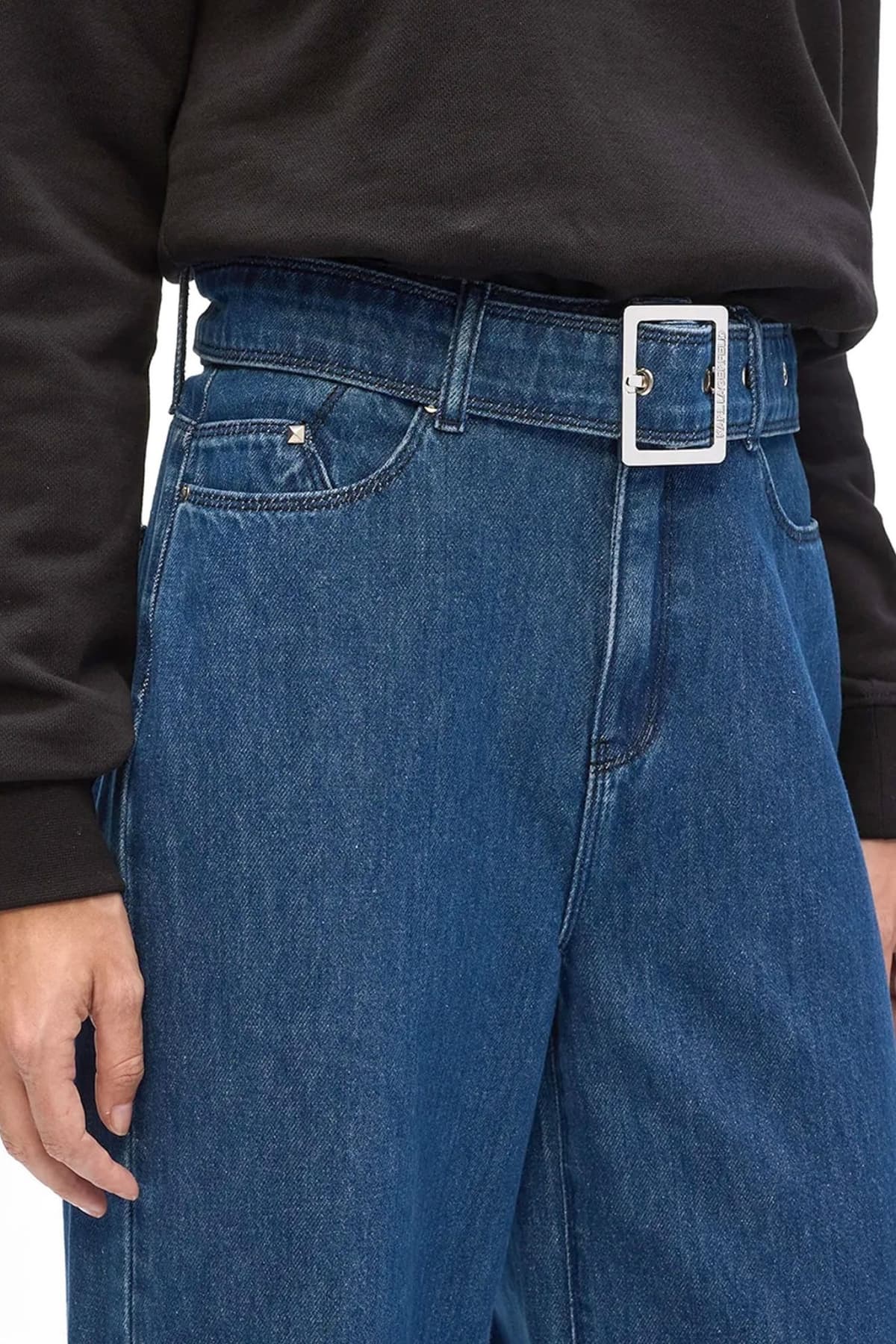 KARL LAGERFELD ΠΑΝΤΕΛΟΝΙ JEANS BELTED WIDE LEG ΑΠΟΣΠΩΜΕΝΗ ΖΩΝΗ ΤΣΕΠΕΣ ΜΠΛΕ