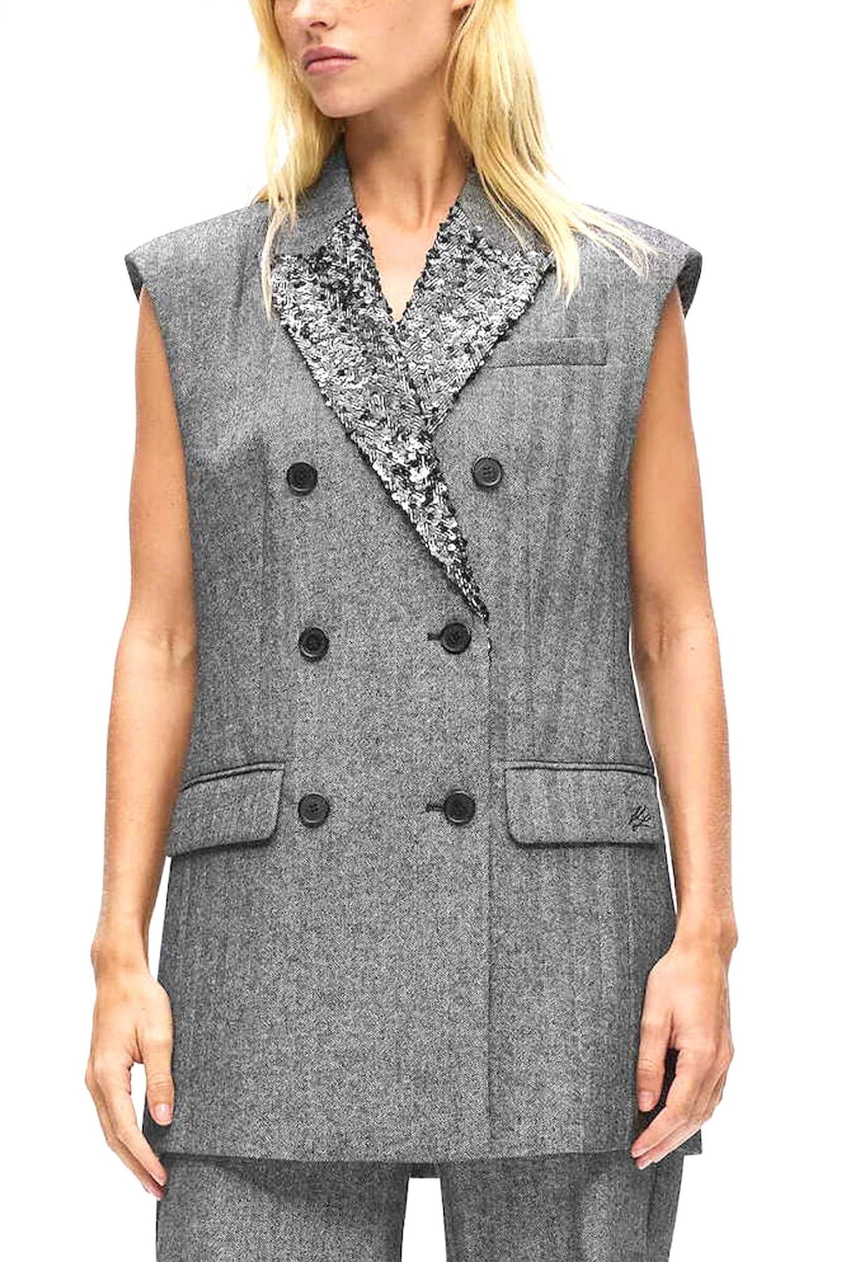 KARL LAGERFELD ΓΙΛΕΚΟ ΑΜΑΝΙΚΟ ΣΤΑΥΡΩΤΟ ΠΕΤΟ ΠΑΓΙΕΤΑ ΓΚΡΙ