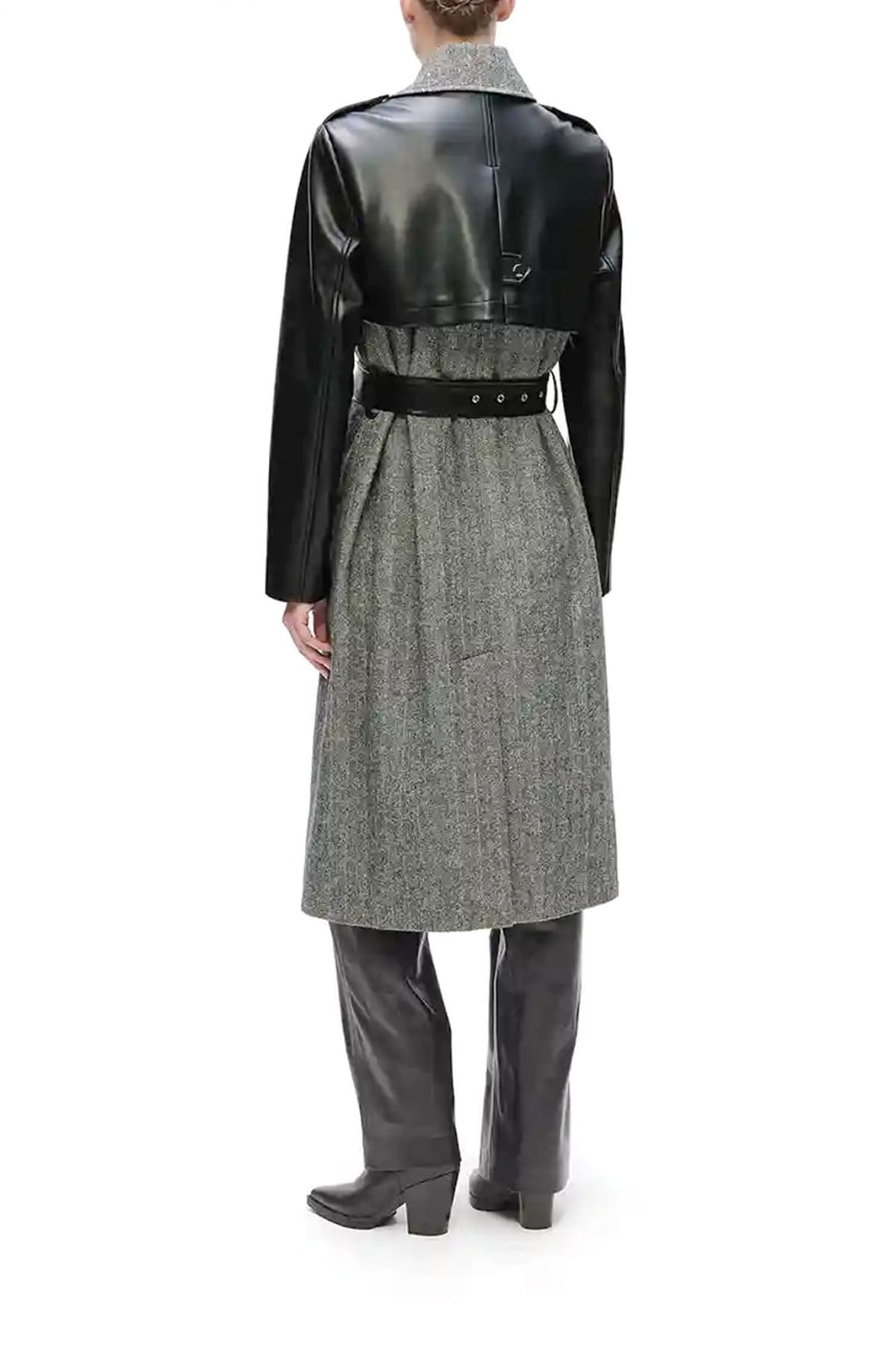 KARL LAGERFELD ΠΑΛΤΟ ΑΠΟΣΠΩΜΕΝΗ ΖΩΝΗ ΓΚΡΙ-ΜΑΥΡΟ