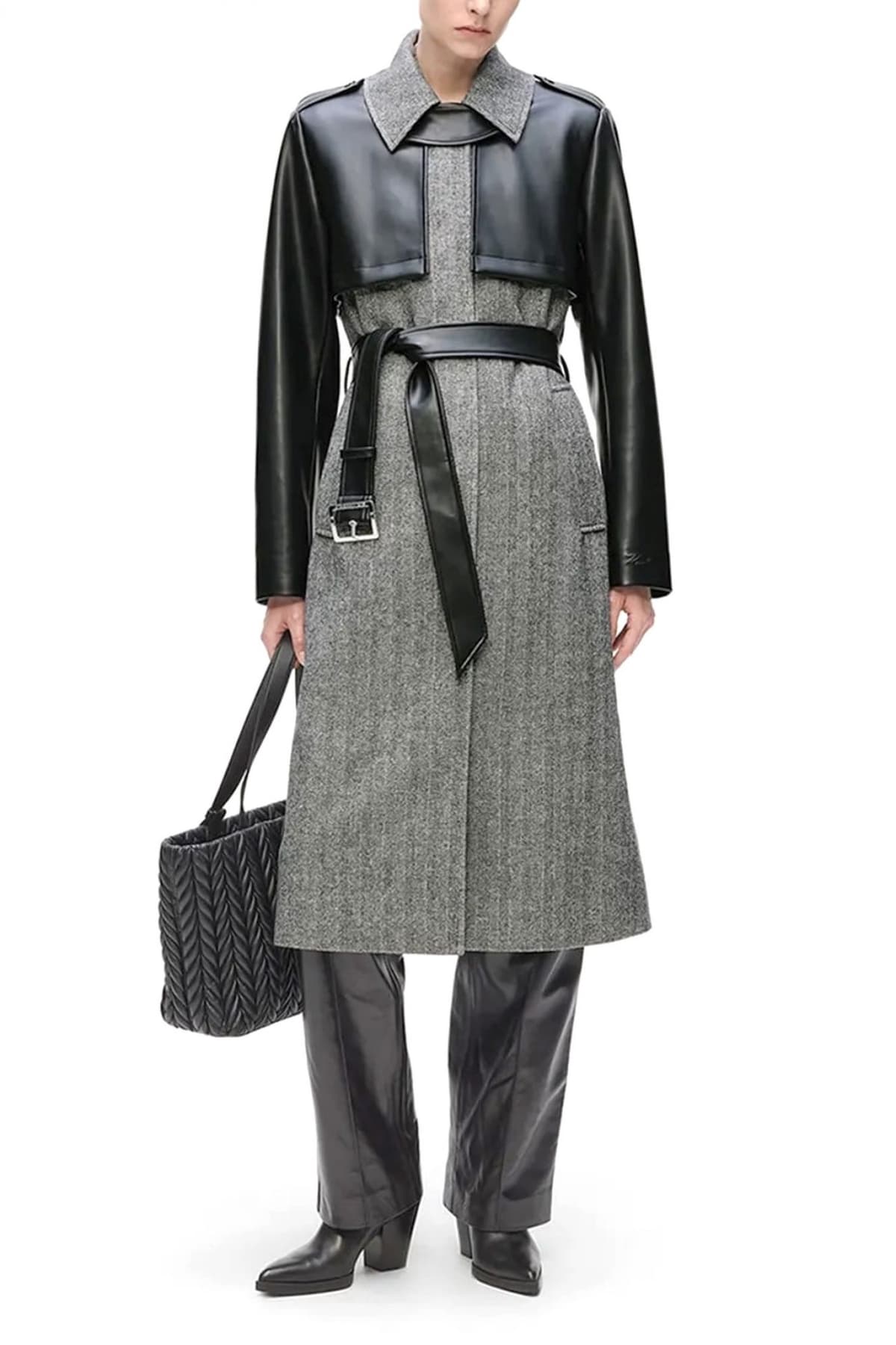 KARL LAGERFELD ΠΑΛΤΟ ΑΠΟΣΠΩΜΕΝΗ ΖΩΝΗ ΓΚΡΙ-ΜΑΥΡΟ