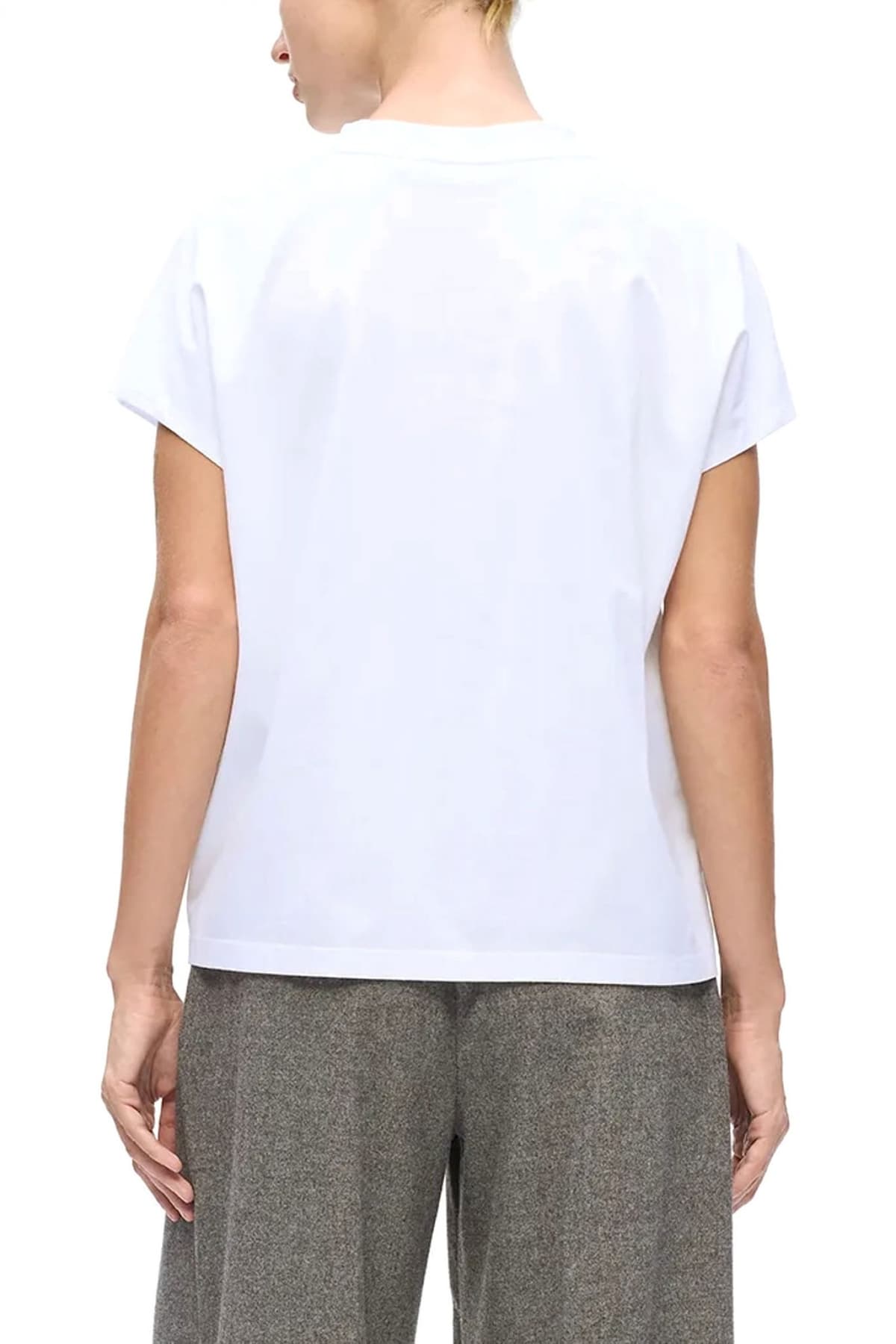 KARL AGERFELD T-SHIRT EMBELLISHED RELAXED FIT ΛΕΠΤΟΜΕΡΕΙΑ ΣΤΡΑΣ ΑΝΟΙΓΜΑ ΜΠΡΟΣΤΑ LOGO ΛΕΥΚΟ