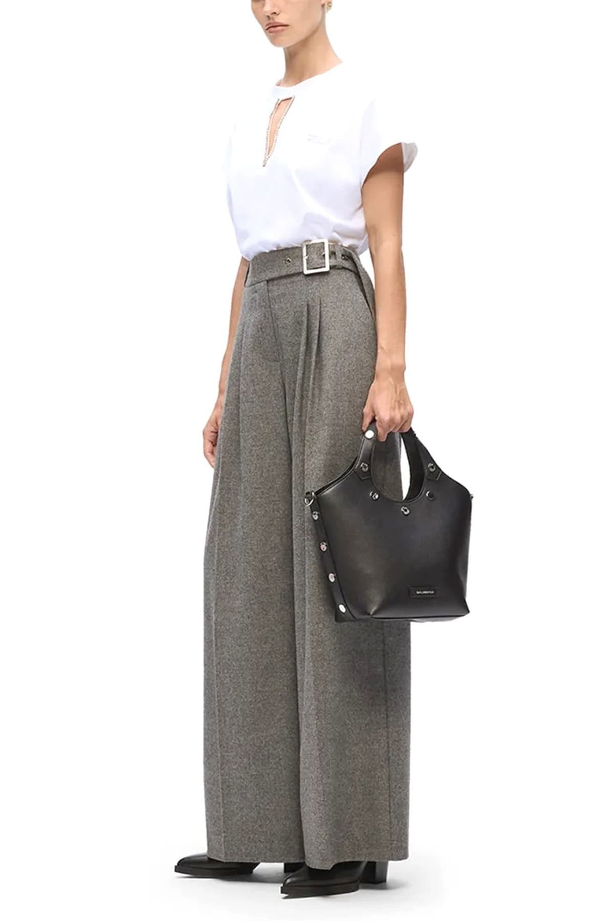 KARL AGERFELD T-SHIRT EMBELLISHED RELAXED FIT ΛΕΠΤΟΜΕΡΕΙΑ ΣΤΡΑΣ ΑΝΟΙΓΜΑ ΜΠΡΟΣΤΑ LOGO ΛΕΥΚΟ