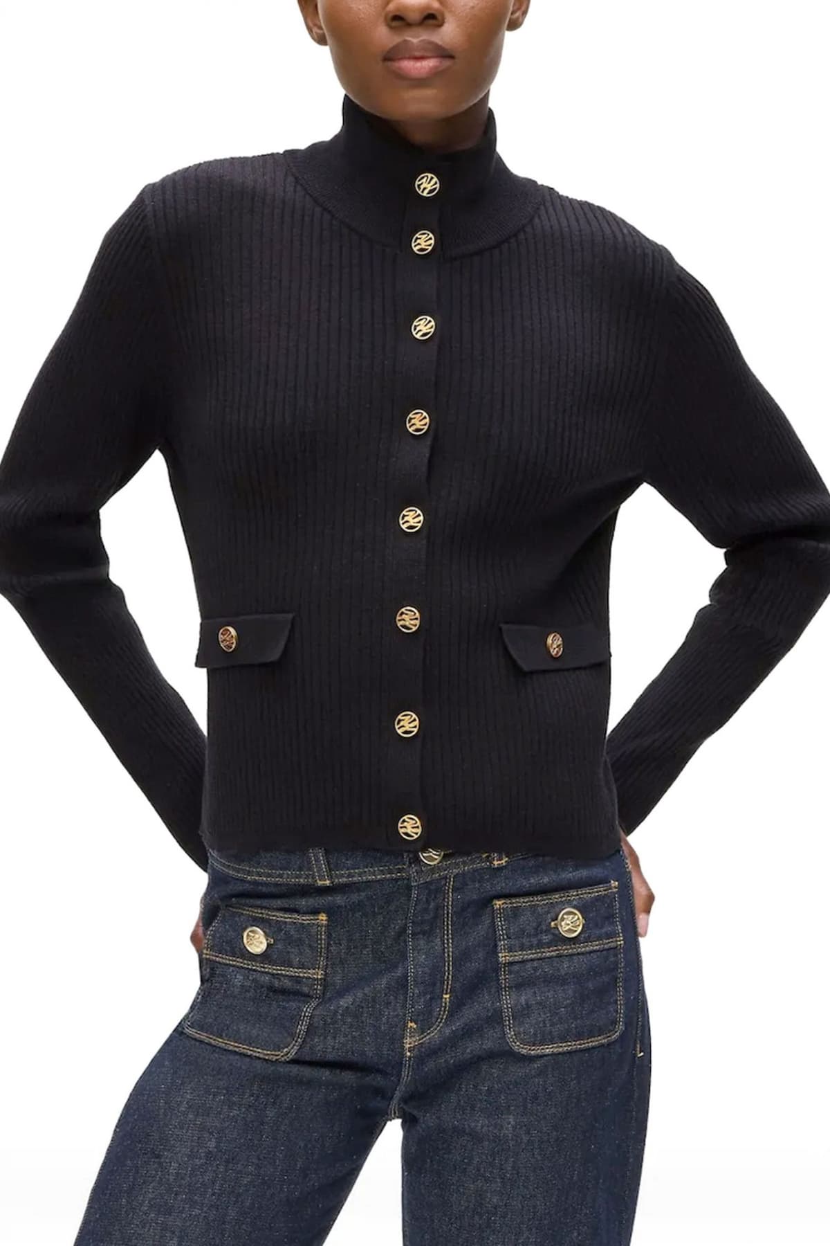 KARL LAGERFELD ΖΑΚΕΤΑ ΠΛΕΚΤΟ RIB KNIT CARDIGAN ΛΟΥΠΕΤΟ ΚΟΥΜΠΙΑ ΜΑΥΡΟ