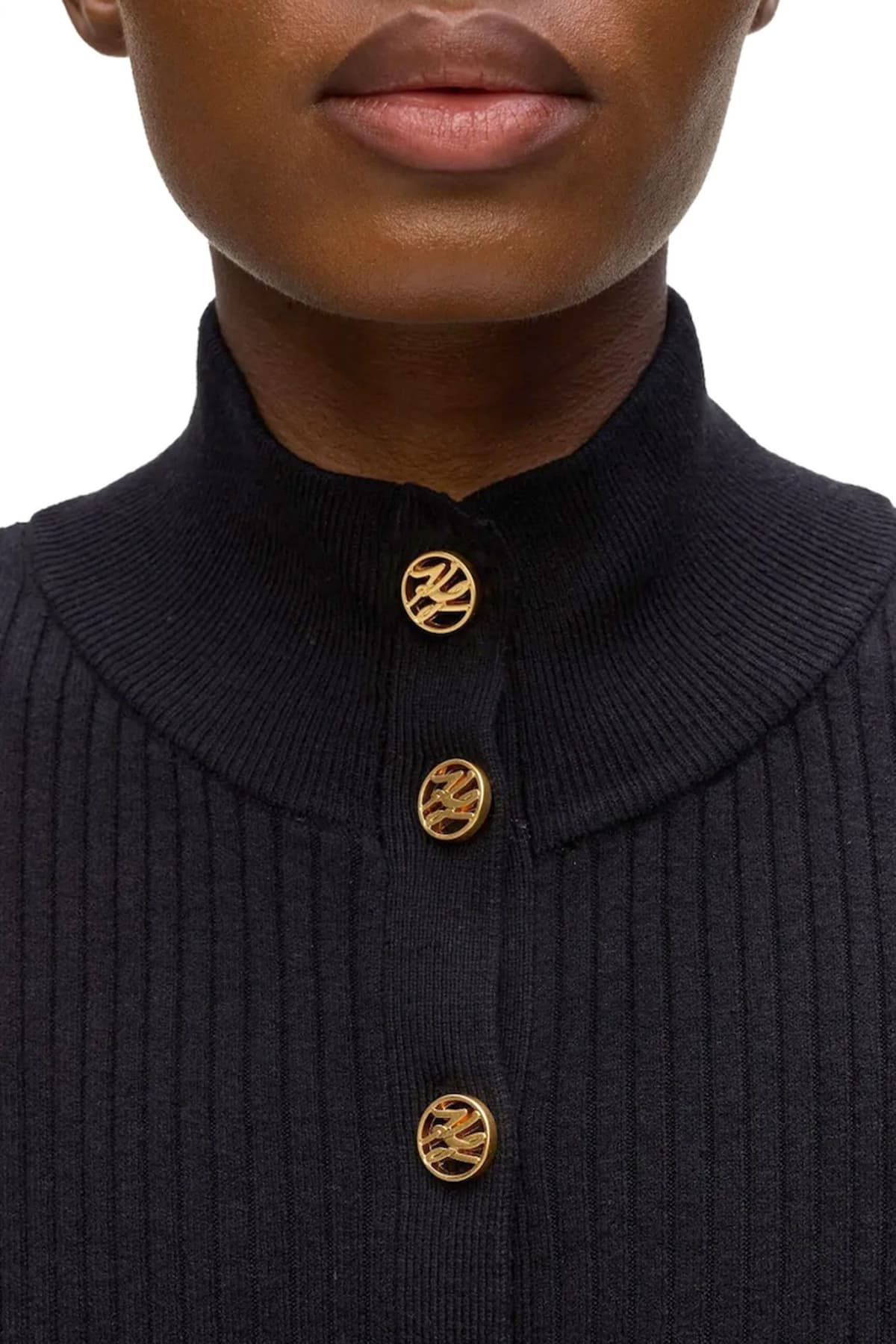 KARL LAGERFELD ΖΑΚΕΤΑ ΠΛΕΚΤΟ RIB KNIT CARDIGAN ΛΟΥΠΕΤΟ ΚΟΥΜΠΙΑ ΜΑΥΡΟ