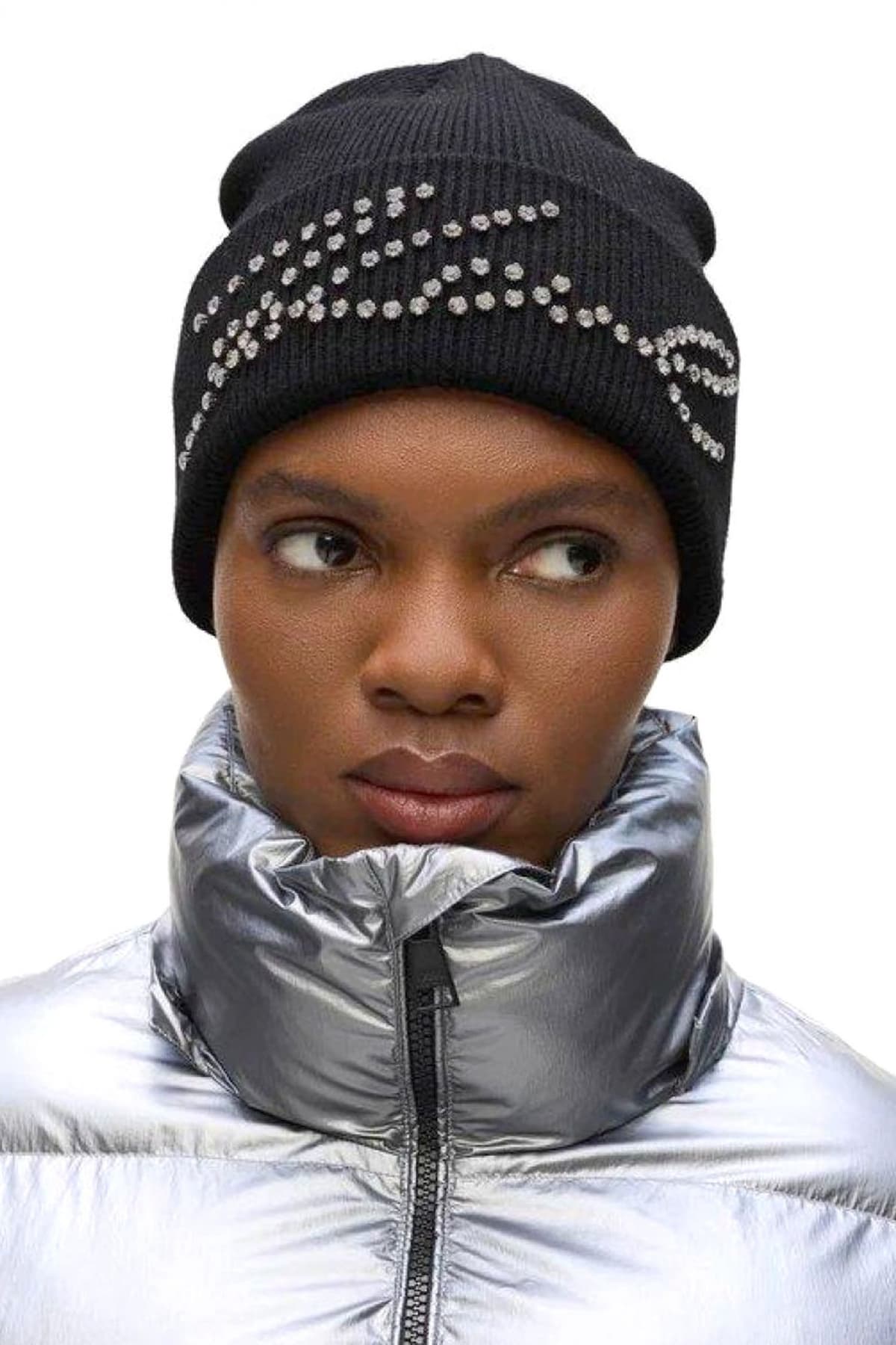 KARL LAGERFELD ΣΚΟΥΦΟΣ K/SIGNATURE RHINESTONES BEANIE LOGO ΣΤΡΑΣ ΜΑΥΡΟ