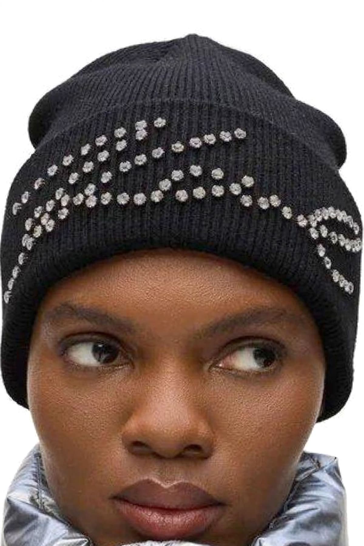 KARL LAGERFELD ΣΚΟΥΦΟΣ K/SIGNATURE RHINESTONES BEANIE LOGO ΣΤΡΑΣ ΜΑΥΡΟ