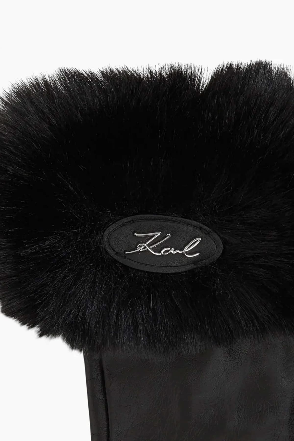 KARL LAGERFELD ΓΑΝΤΙΑ ΔΕΡΜΑ K/SIGNATURE FAUX FUR FF ΓΟΥΝΑ ΜΑΥΡΟ