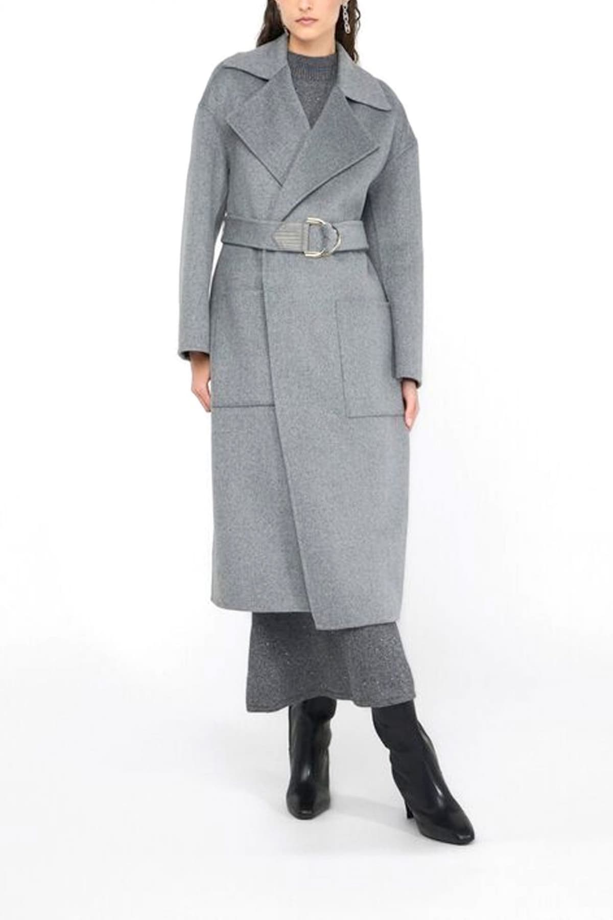 LIU-JO ΠΑΛΤΟ ΑΠΟΣΠΩΜΕΝΗ ΖΩΝΗ ΤΣΕΠΕΣ ΑΝΟΙΓΜΑΤΑ ΠΛΑΙΝΑ ΚΑΤΩ ΓΚΡΙ