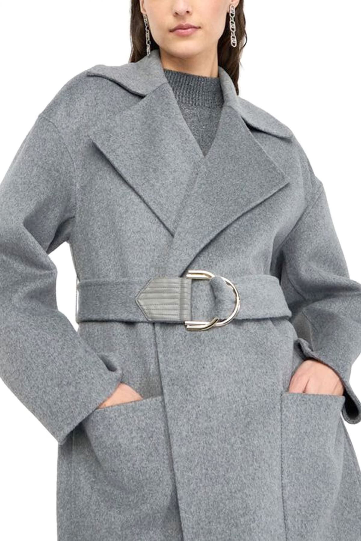 LIU-JO ΠΑΛΤΟ ΑΠΟΣΠΩΜΕΝΗ ΖΩΝΗ ΤΣΕΠΕΣ ΑΝΟΙΓΜΑΤΑ ΠΛΑΙΝΑ ΚΑΤΩ ΓΚΡΙ