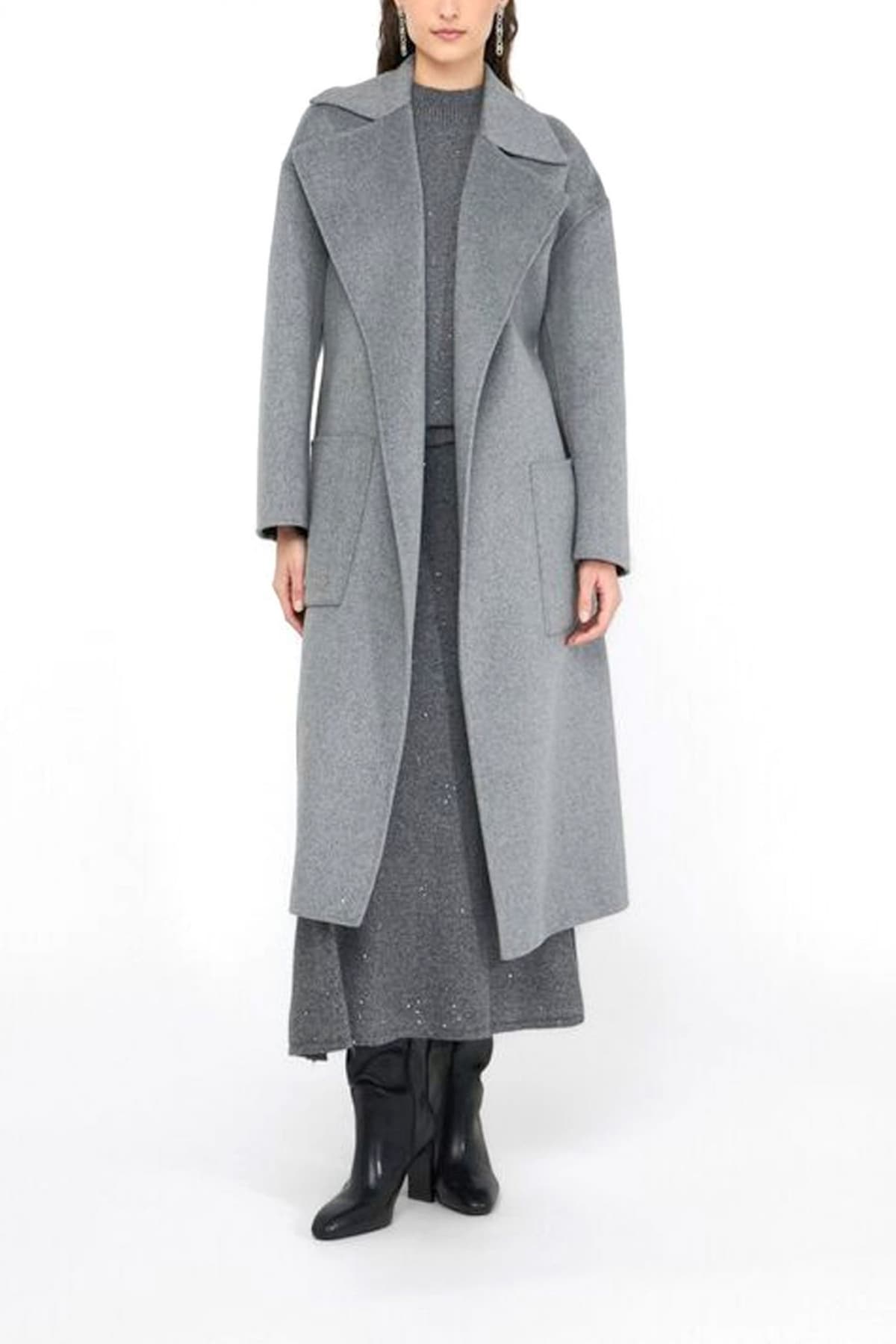 LIU-JO ΠΑΛΤΟ ΑΠΟΣΠΩΜΕΝΗ ΖΩΝΗ ΤΣΕΠΕΣ ΑΝΟΙΓΜΑΤΑ ΠΛΑΙΝΑ ΚΑΤΩ ΓΚΡΙ