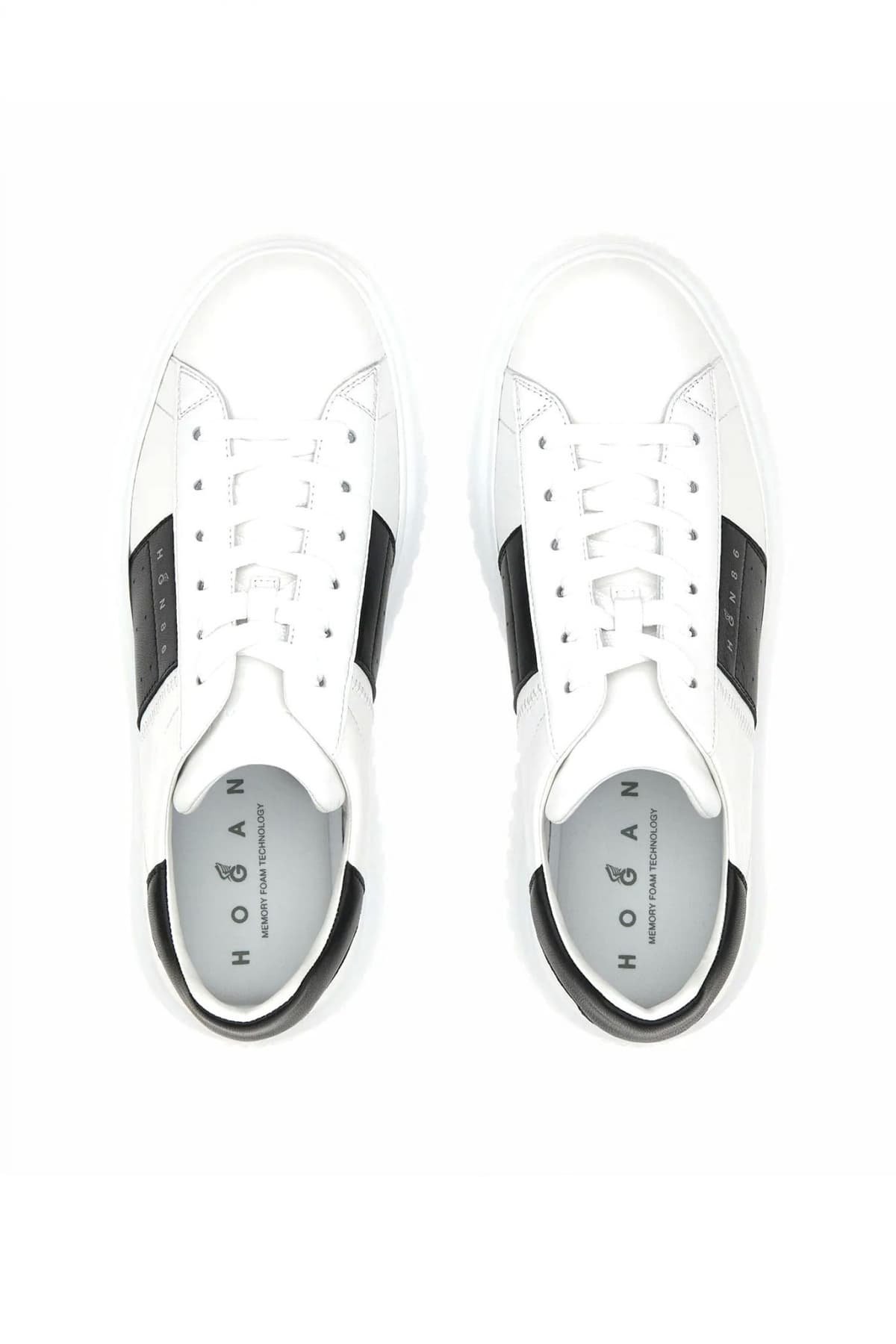 HOGAN ΠΑΠΟΥΤΣΙΑ SNEAKERS H-STRIPES ALLACCIATO BANDA ΔΕΡΜΑ ΛΕΥΚΟ-ΜΑΥΡΟ