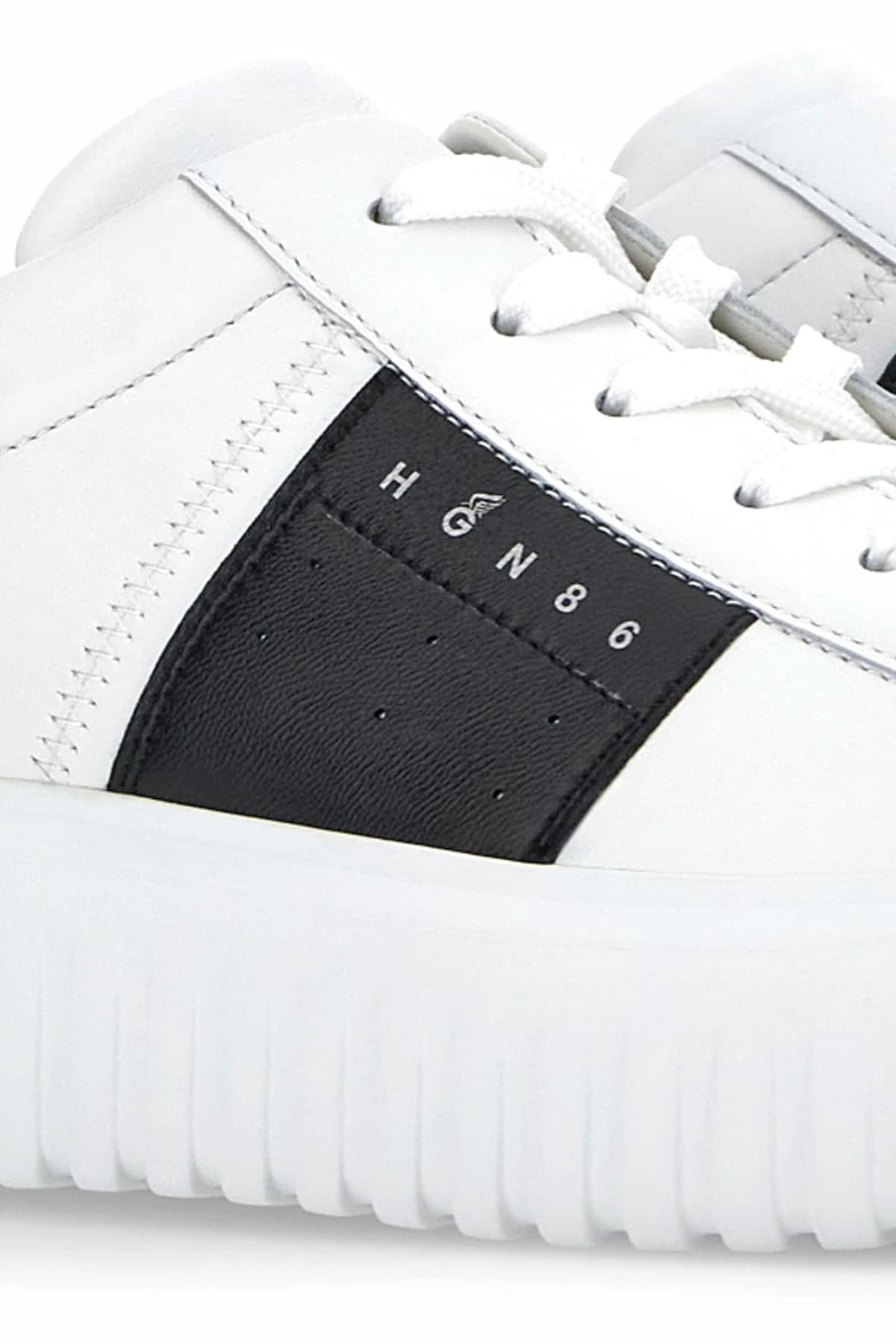 HOGAN ΠΑΠΟΥΤΣΙΑ SNEAKERS H-STRIPES ALLACCIATO BANDA ΔΕΡΜΑ ΛΕΥΚΟ-ΜΑΥΡΟ