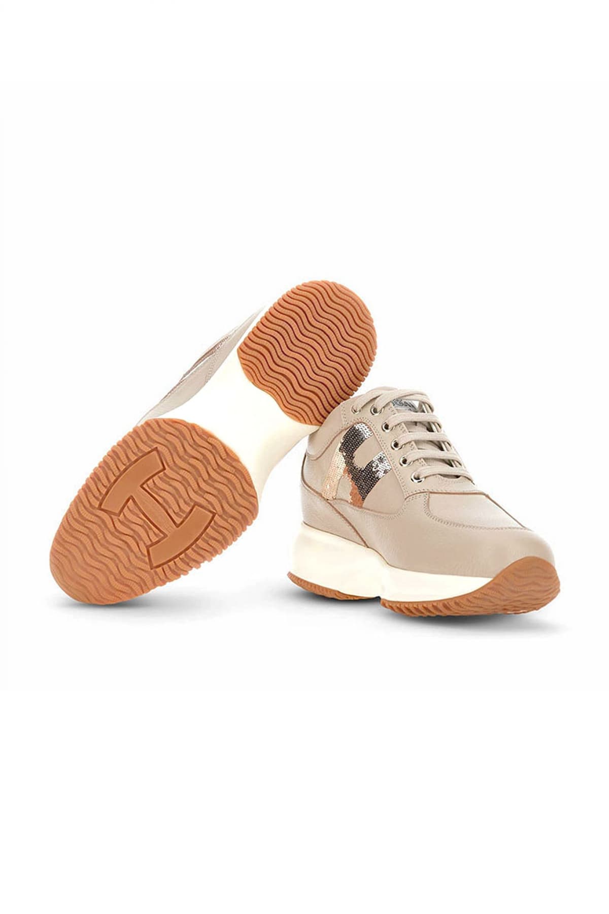 HOGAN ΠΑΠΟΥΤΣΙΑ SNEAKERS INTERACTIVE H MICROPAILLETTES LOGO ΠΑΓΙΕΤΑ ΜΠΕΖ