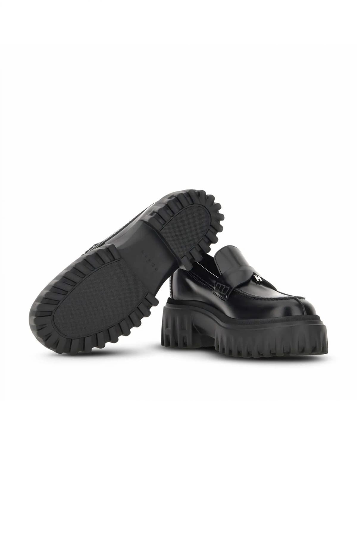 HOGAN ΠΑΠΟΥΤΣΙΑ ΜΟΚΑΣΙΝΙΑ H700 MOCASSINO LOGO ΜΕΤΑΛΛΙΚΟ ΜΑΥΡΟ