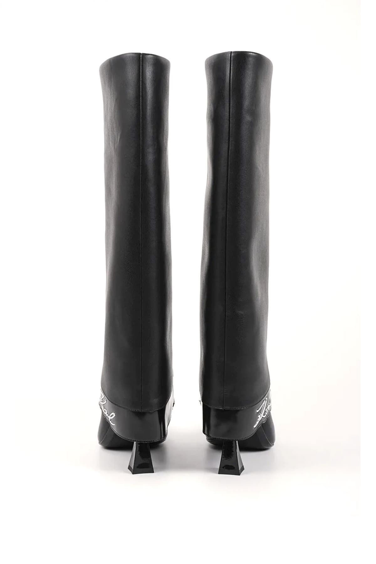 KARL LAGERFELD ΠΑΠΟΥΤΣΙΑ MΠΟΤΕΣ DEBUTANTE FOLD DOWN HI LEG BOOT METAΛΛΙΚΟ LOGO ΜΑΥΡΟ