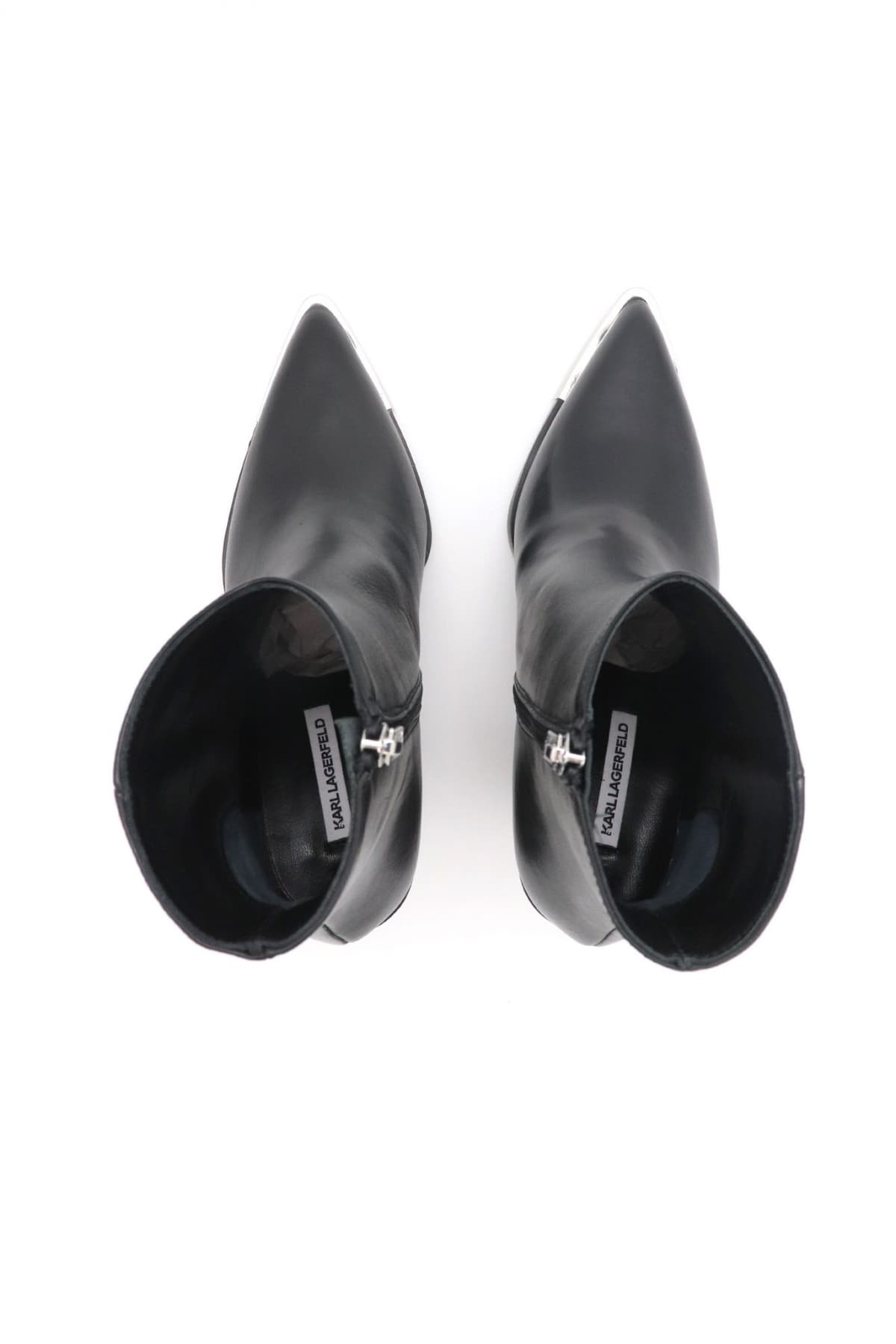 KARL LAGERFELD ΠΑΠΟΥΤΣΙΑ MΠΟΤΑΚΙΑ KOWBOY ZIP ANKLE BOOT ΦΕΡΜΟΥΑΡ METAΛΛΙΚΟ LOGO ΜΑΥΡΟ