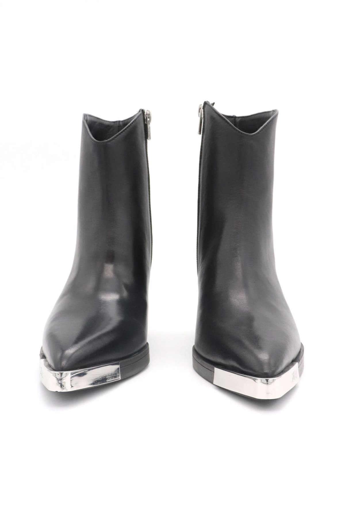 KARL LAGERFELD ΠΑΠΟΥΤΣΙΑ MΠΟΤΑΚΙΑ KOWBOY ZIP ANKLE BOOT ΦΕΡΜΟΥΑΡ METAΛΛΙΚΟ LOGO ΜΑΥΡΟ