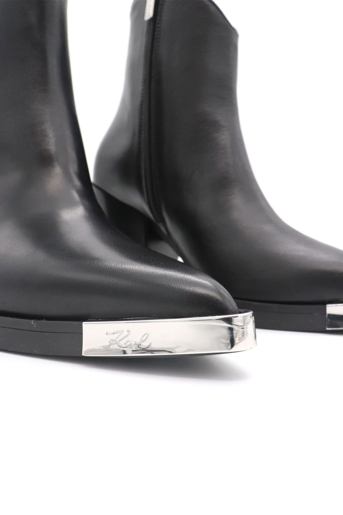KARL LAGERFELD ΠΑΠΟΥΤΣΙΑ MΠΟΤΑΚΙΑ KOWBOY ZIP ANKLE BOOT ΦΕΡΜΟΥΑΡ METAΛΛΙΚΟ LOGO ΜΑΥΡΟ