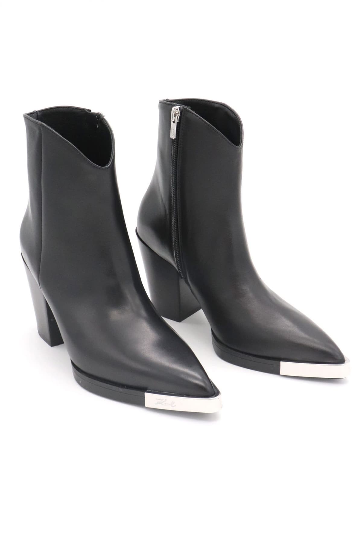 KARL LAGERFELD ΠΑΠΟΥΤΣΙΑ MΠΟΤΑΚΙΑ KOWBOY ZIP ANKLE BOOT ΦΕΡΜΟΥΑΡ METAΛΛΙΚΟ LOGO ΜΑΥΡΟ