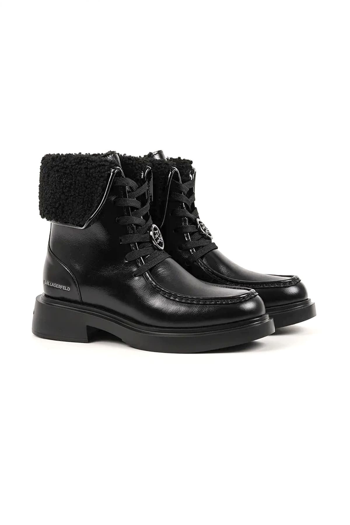 KARL LAGERFELD ΠΑΠΟΥΤΣΙΑ MΠΟΤAKIA ΜΑCIE ΦΕΡΜΟΥΑΡ ΜΕΤΑΛΛΙΚΟ LOGO ΜΑΥΡΟ